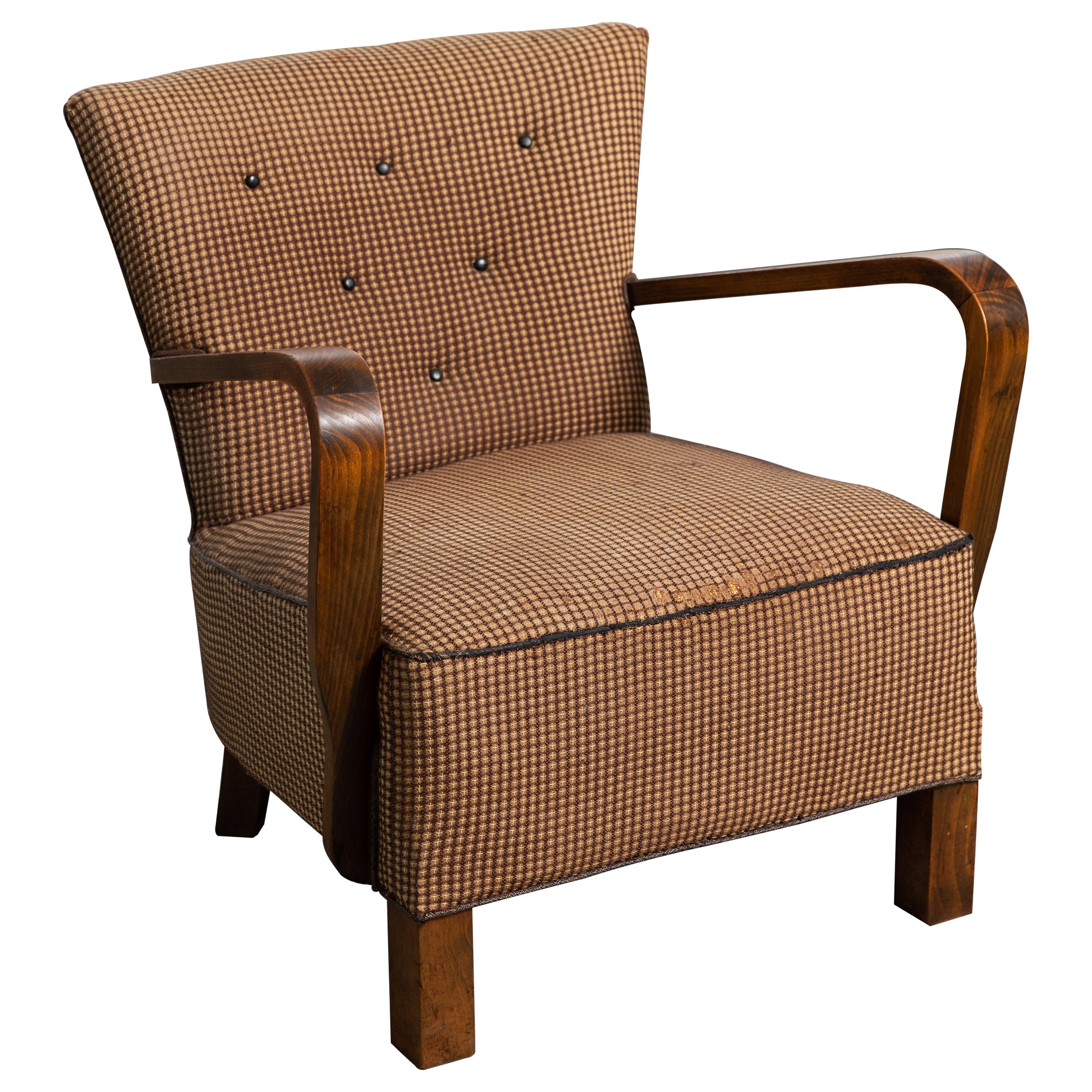 Danish Early Midcentury or Art Deco Low Lounge Chair in Mahogany, 1940s