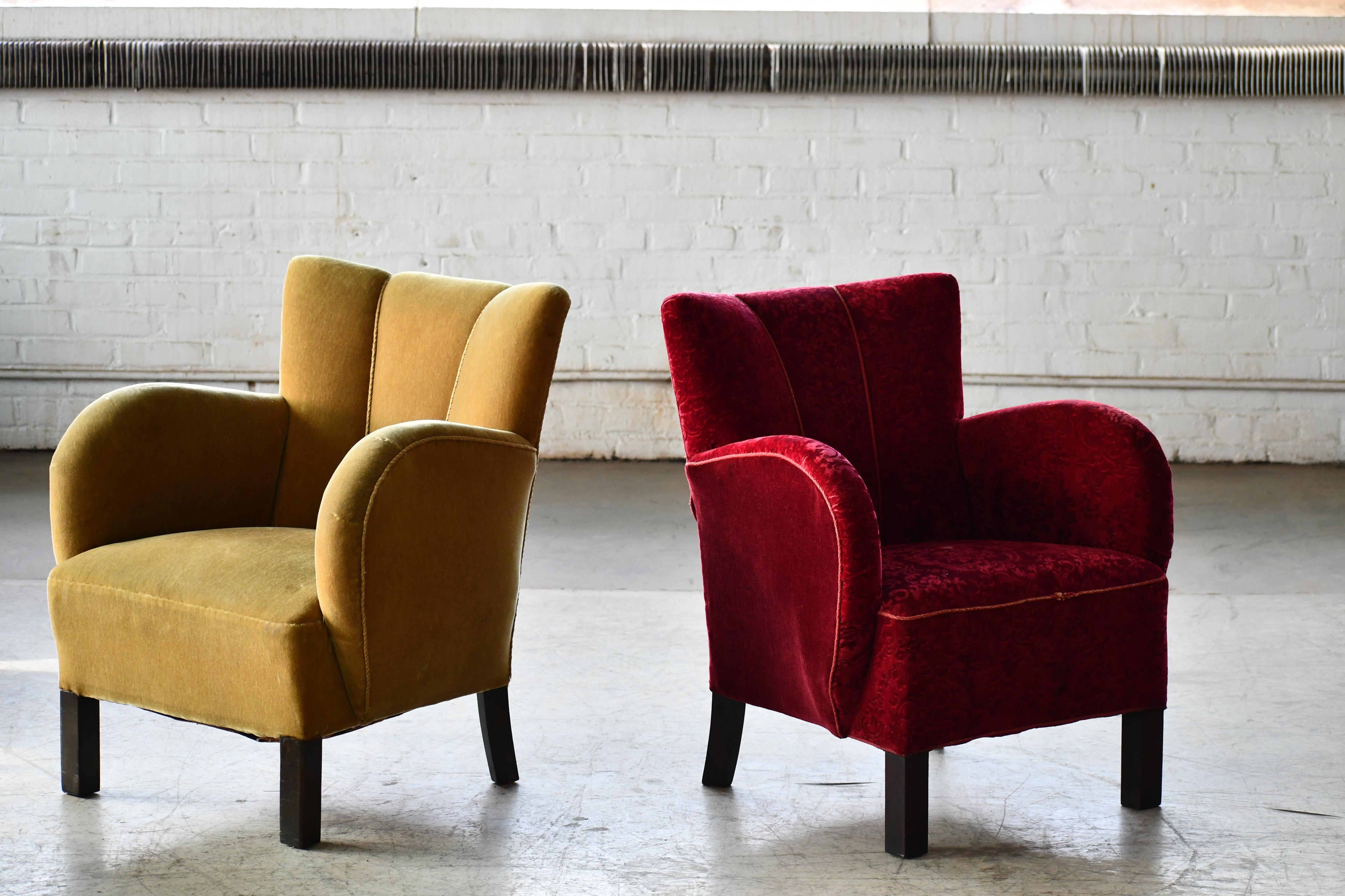 Danish Early Midcentury or Art Deco Low Lounge Chairs 1930-40s  For Sale 2