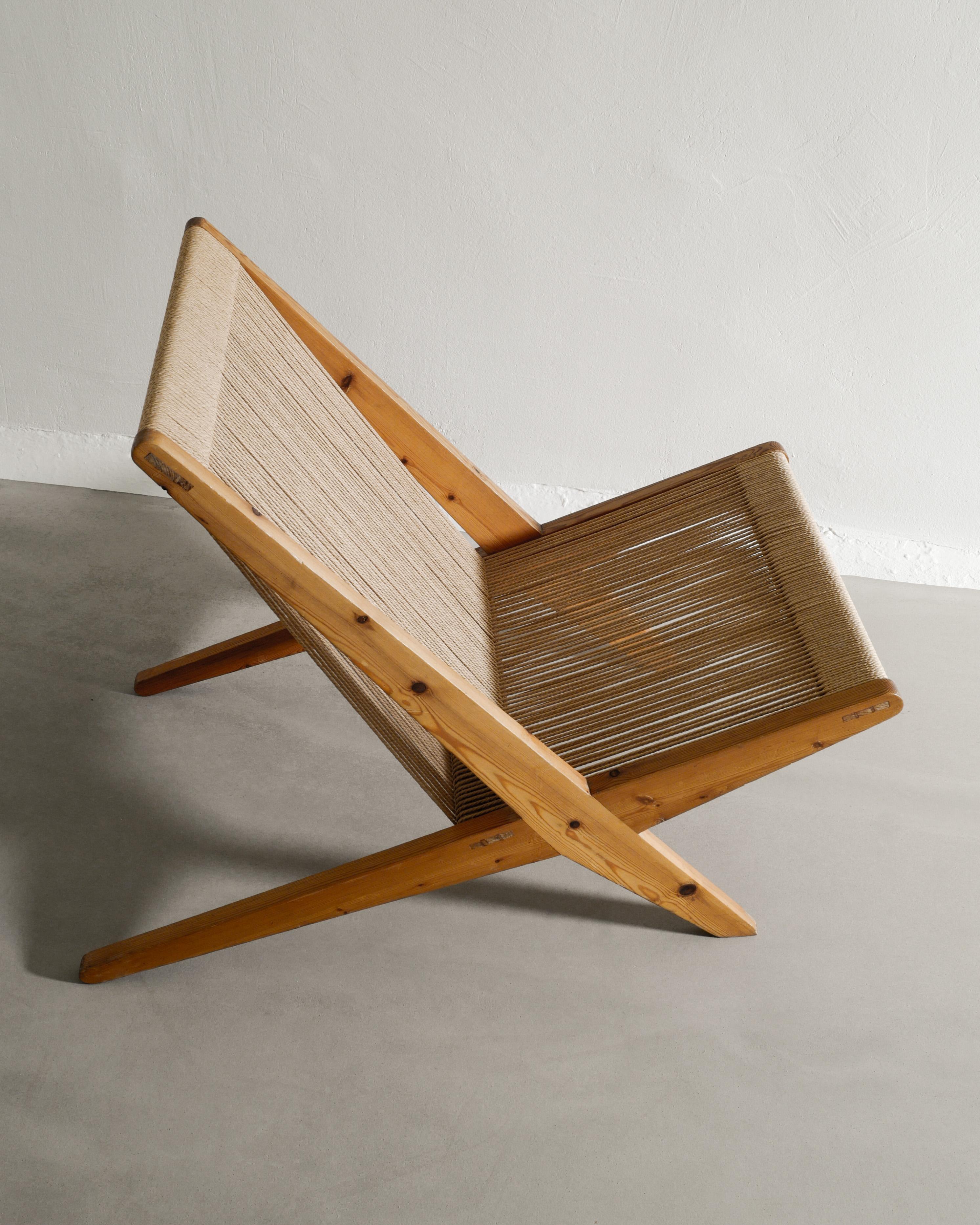Rope Danish Easy Armchair in Pine and Flagline in style of Poul Kjaerholm, 1960s For Sale