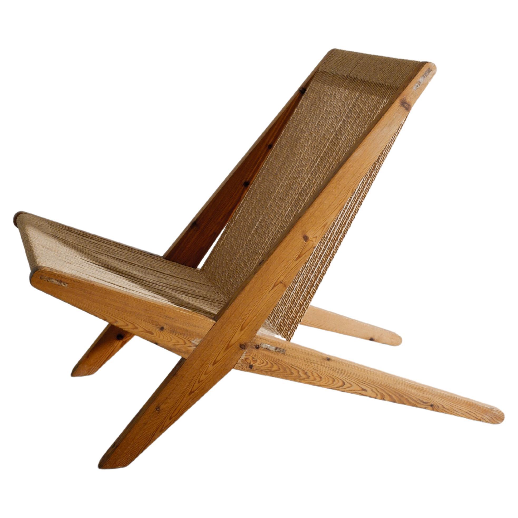 Danish Easy Armchair in Pine and Flagline in style of Poul Kjaerholm, 1960s  For Sale