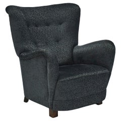 Danish Easy Chair, 1940-1950, Upholstered in Beautiful Lead Gray Fabric