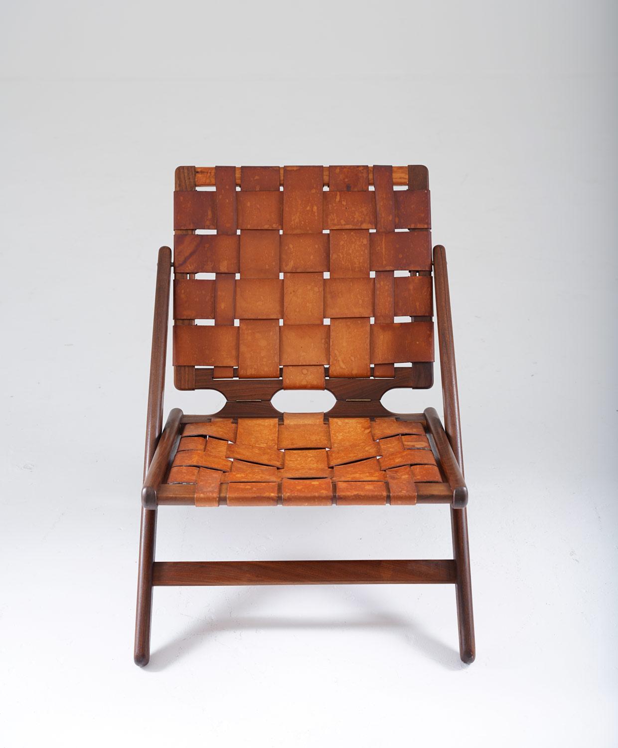 20th Century Danish Easy Chair by Arne Hovmand-Olsen in Leather and Walnut For Sale