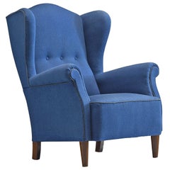 Danish Easy Chair in Blue Original Upholstery