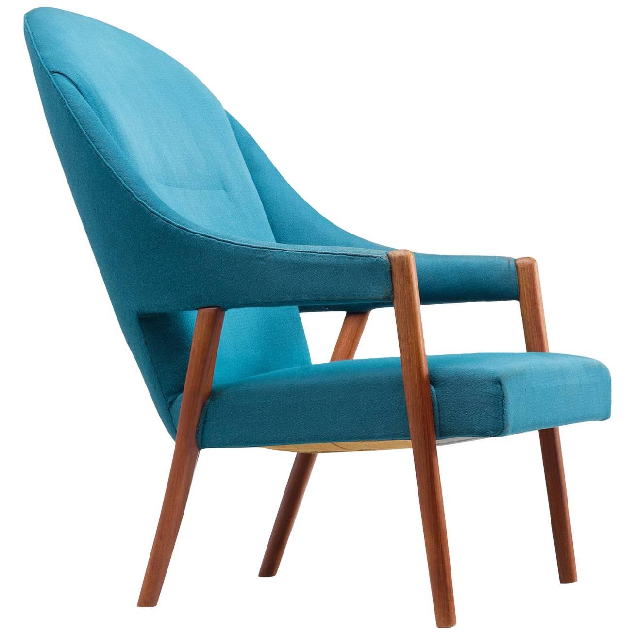 Danish Easy Chair in Blue Upholstery For Sale
