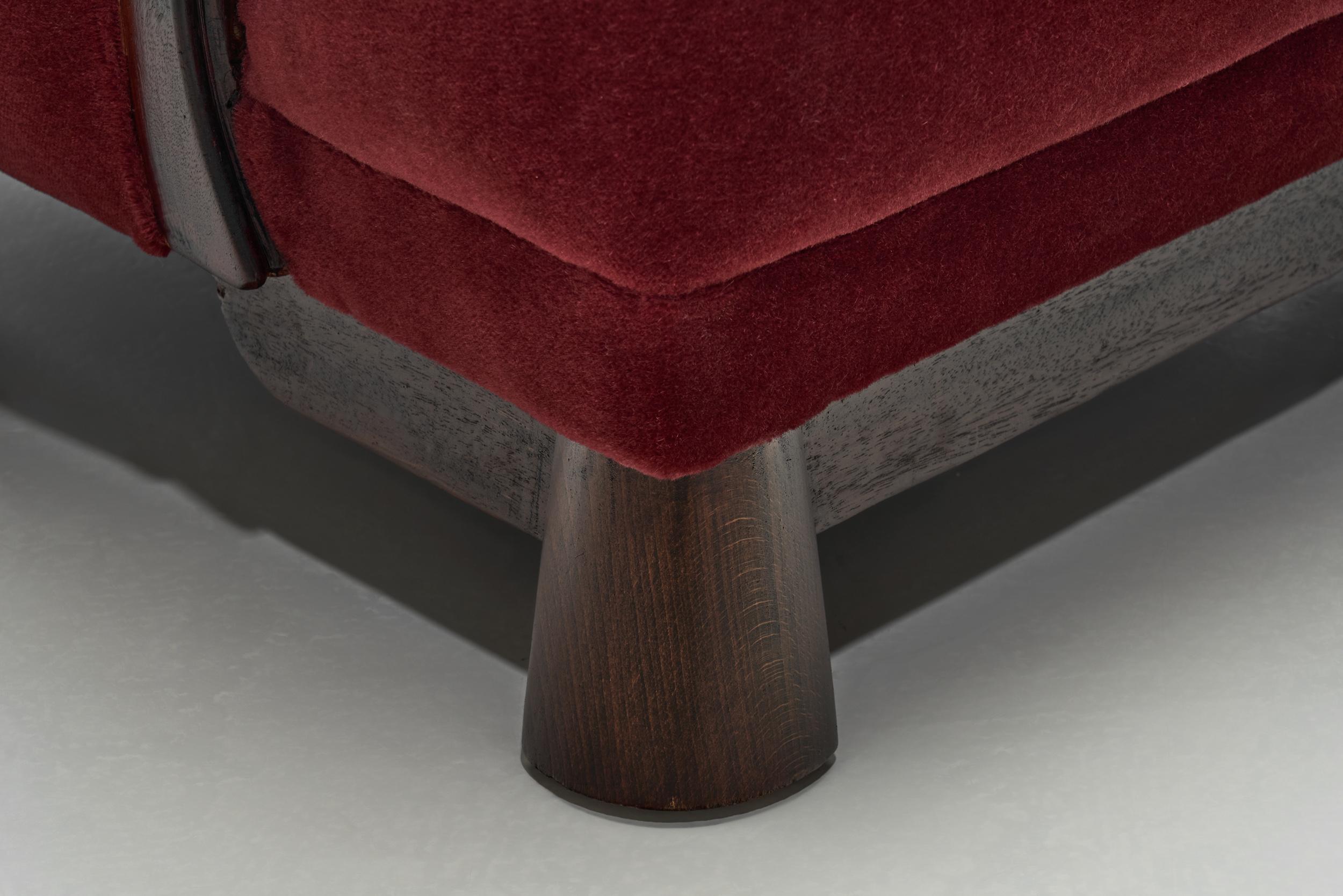 Danish Easy Chair in Dark Red Mohair and  Stained Beech Frame, Denmark ca 1940s For Sale 13