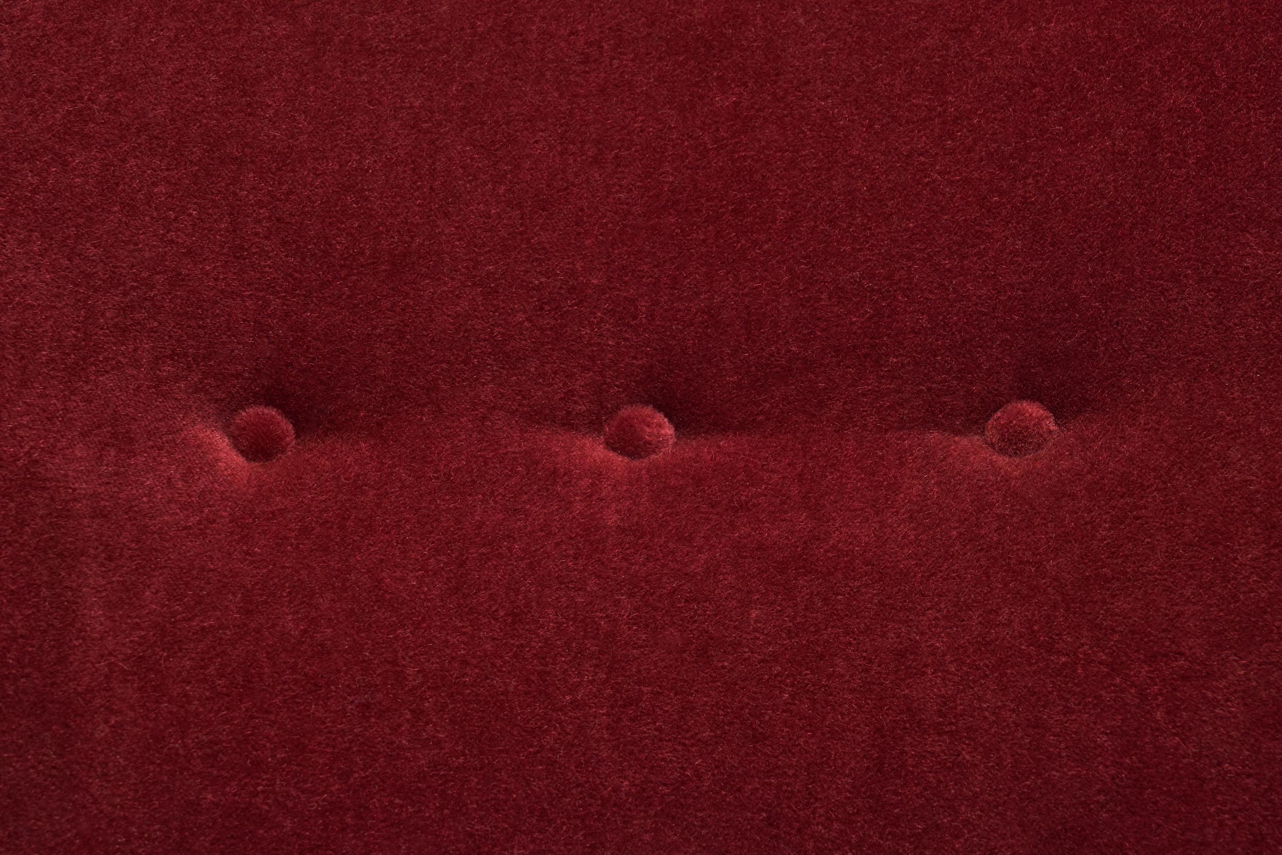 Danish Easy Chair in Dark Red Mohair and  Stained Beech Frame, Denmark ca 1940s For Sale 4