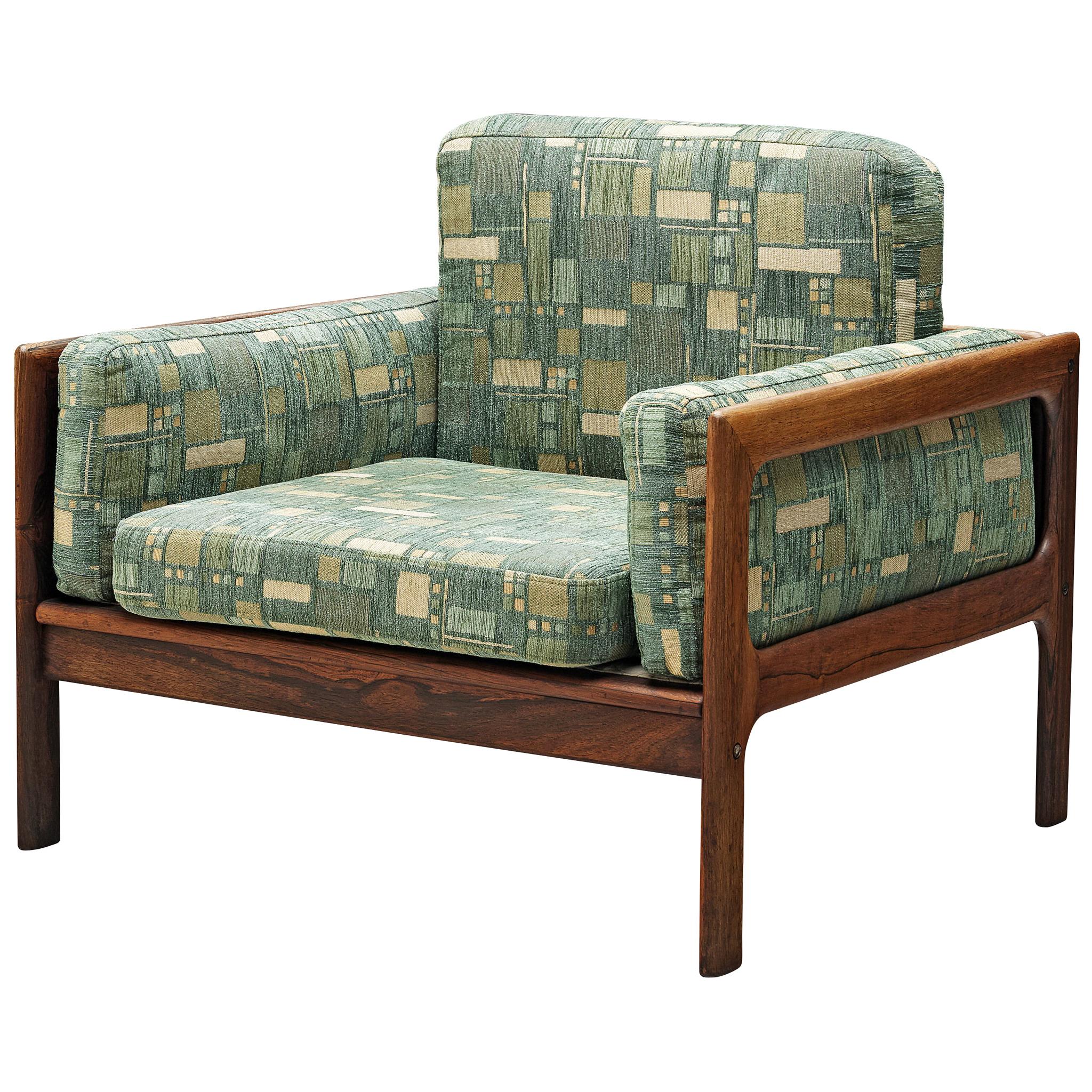 Danish Easy Chair in Green Patterned Upholstery