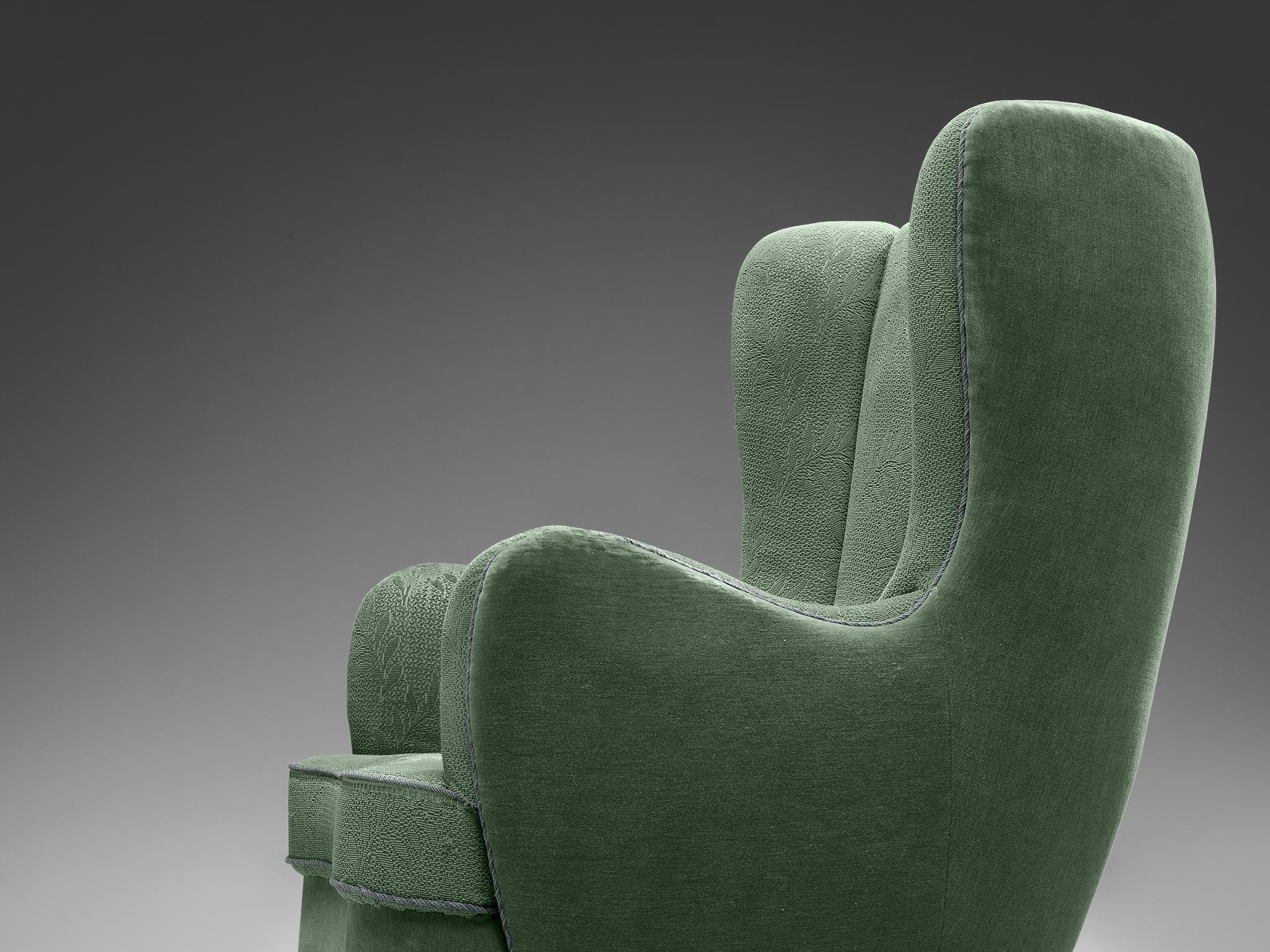 Fabric Danish Easy Chair in Green Upholstery For Sale