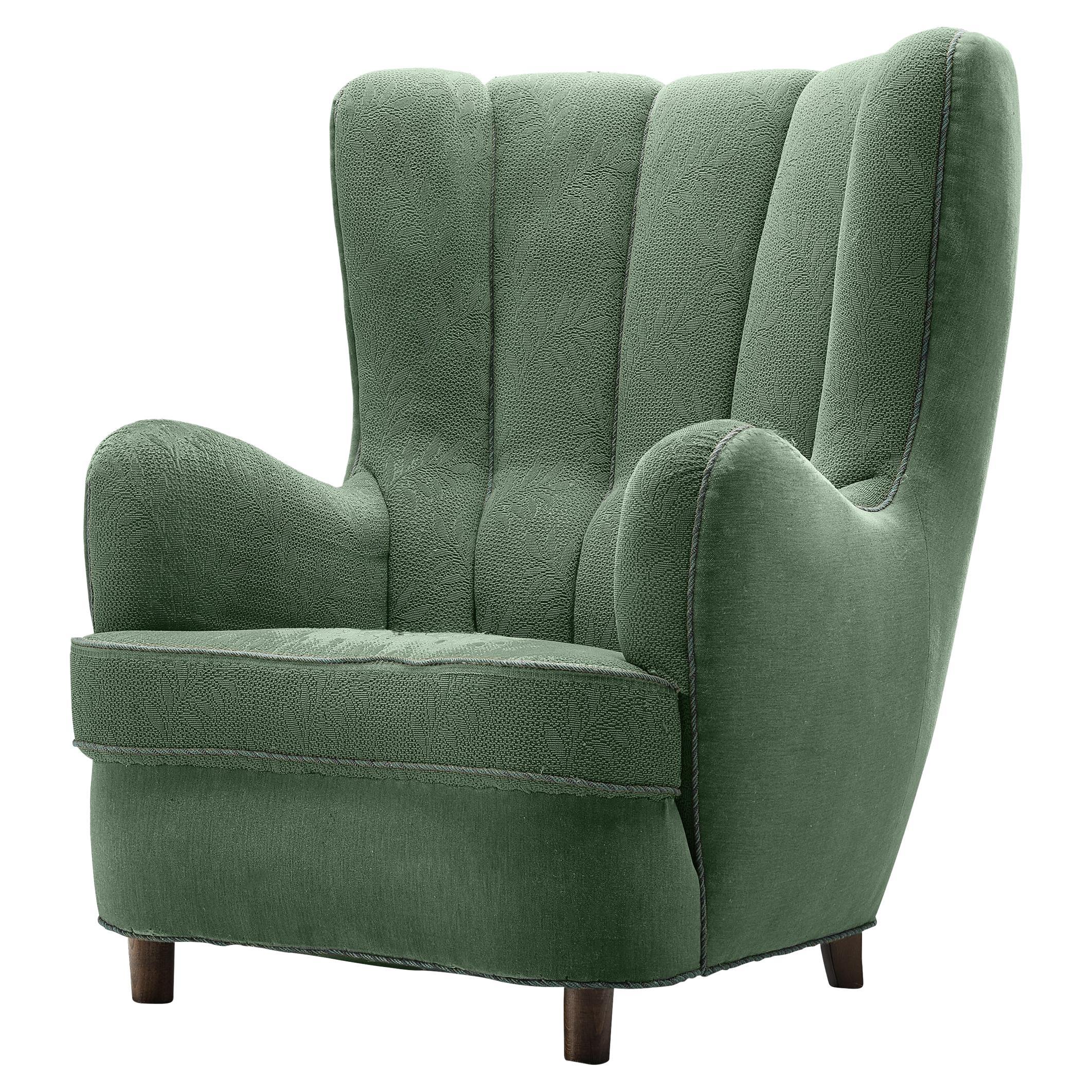Danish Easy Chair in Green Upholstery For Sale