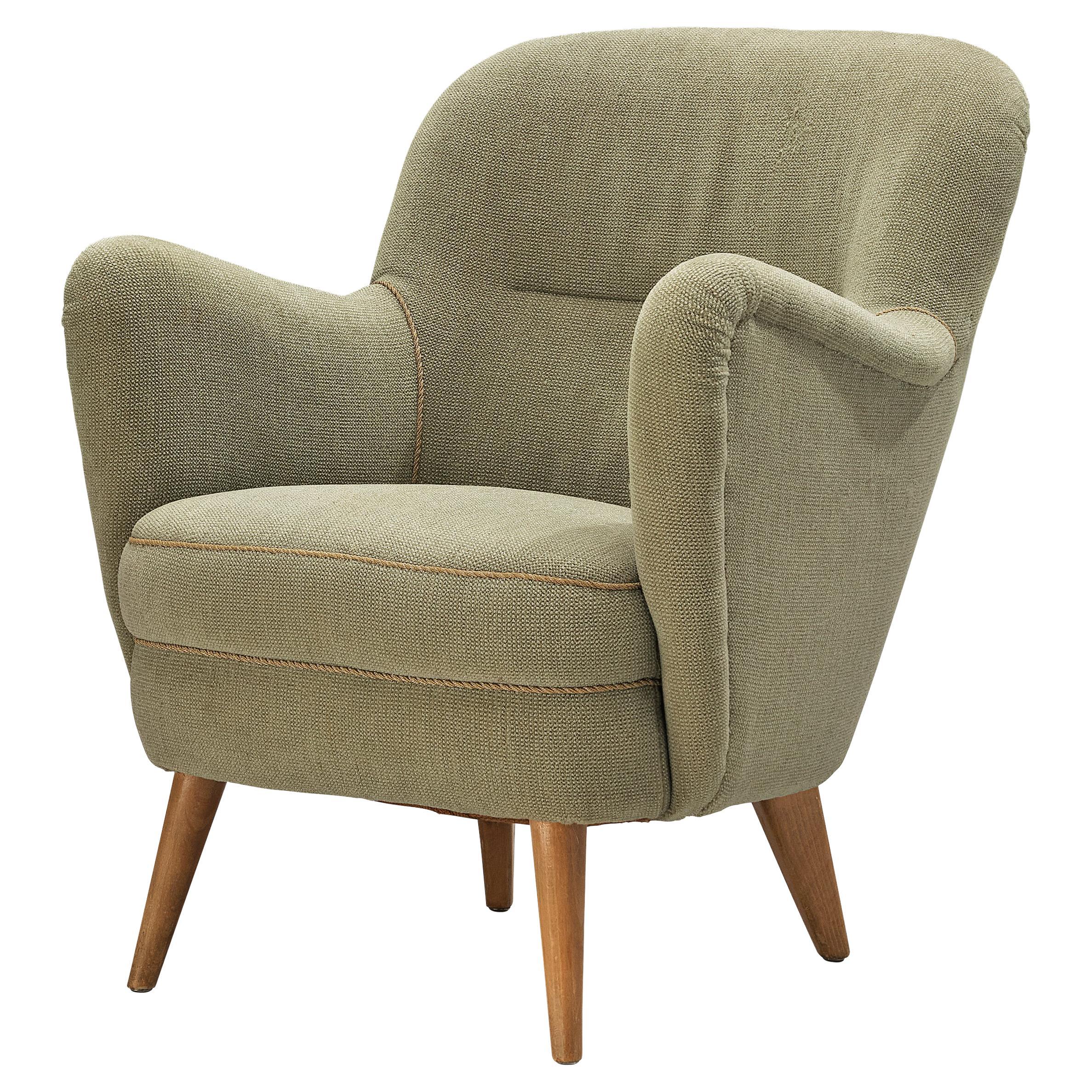 Danish Easy Chair in Light Green Upholstery For Sale