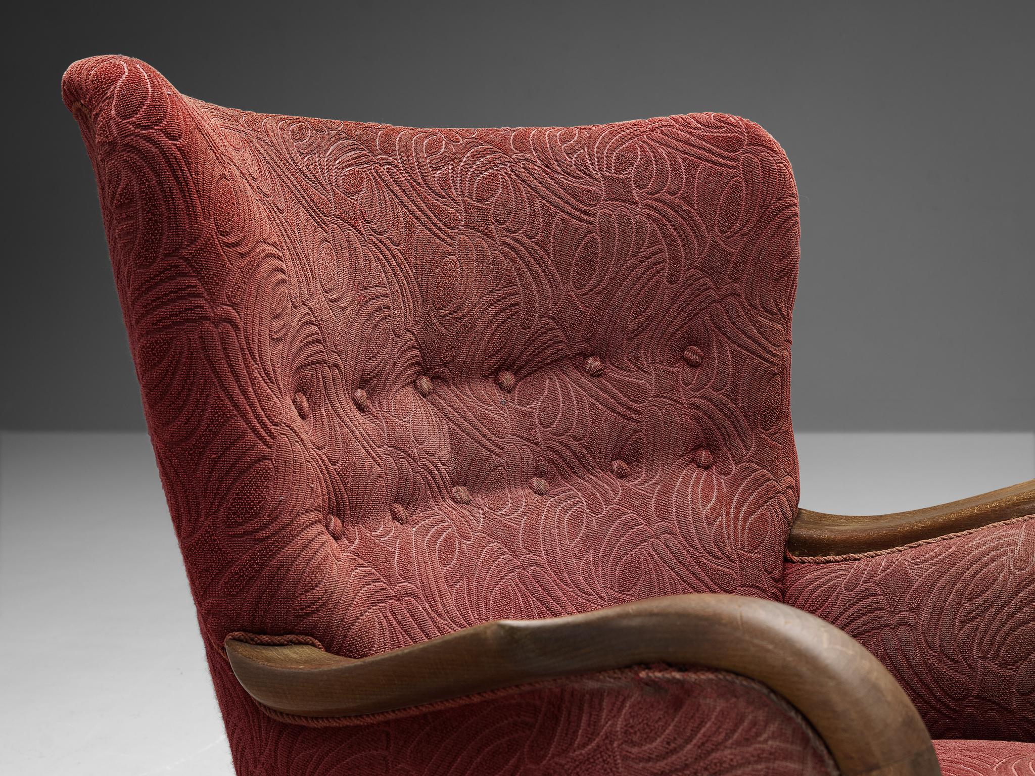 Danish Easy Chair in Red Original Upholstery In Good Condition In Waalwijk, NL