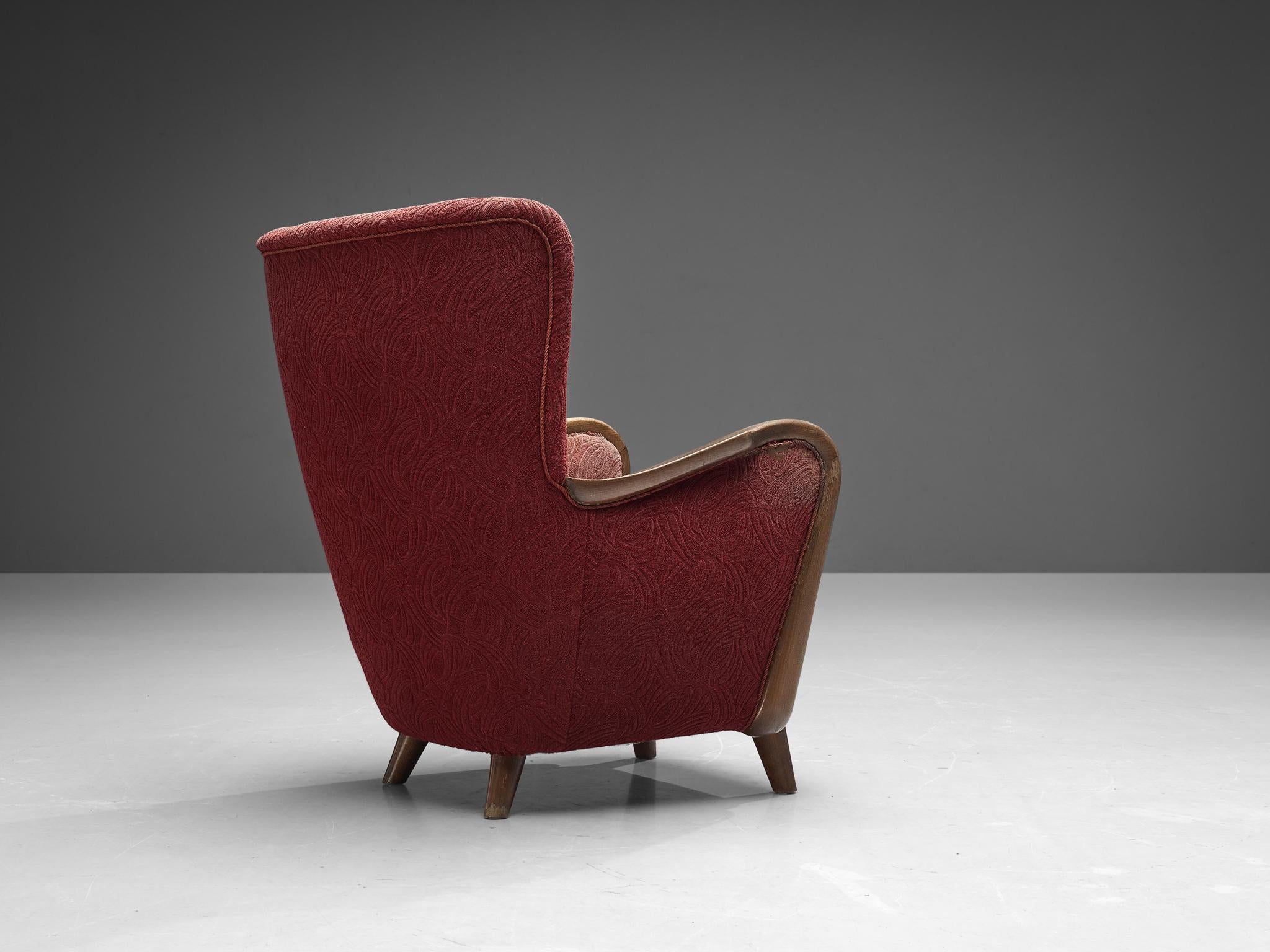 Danish Easy Chair in Red Original Upholstery 1