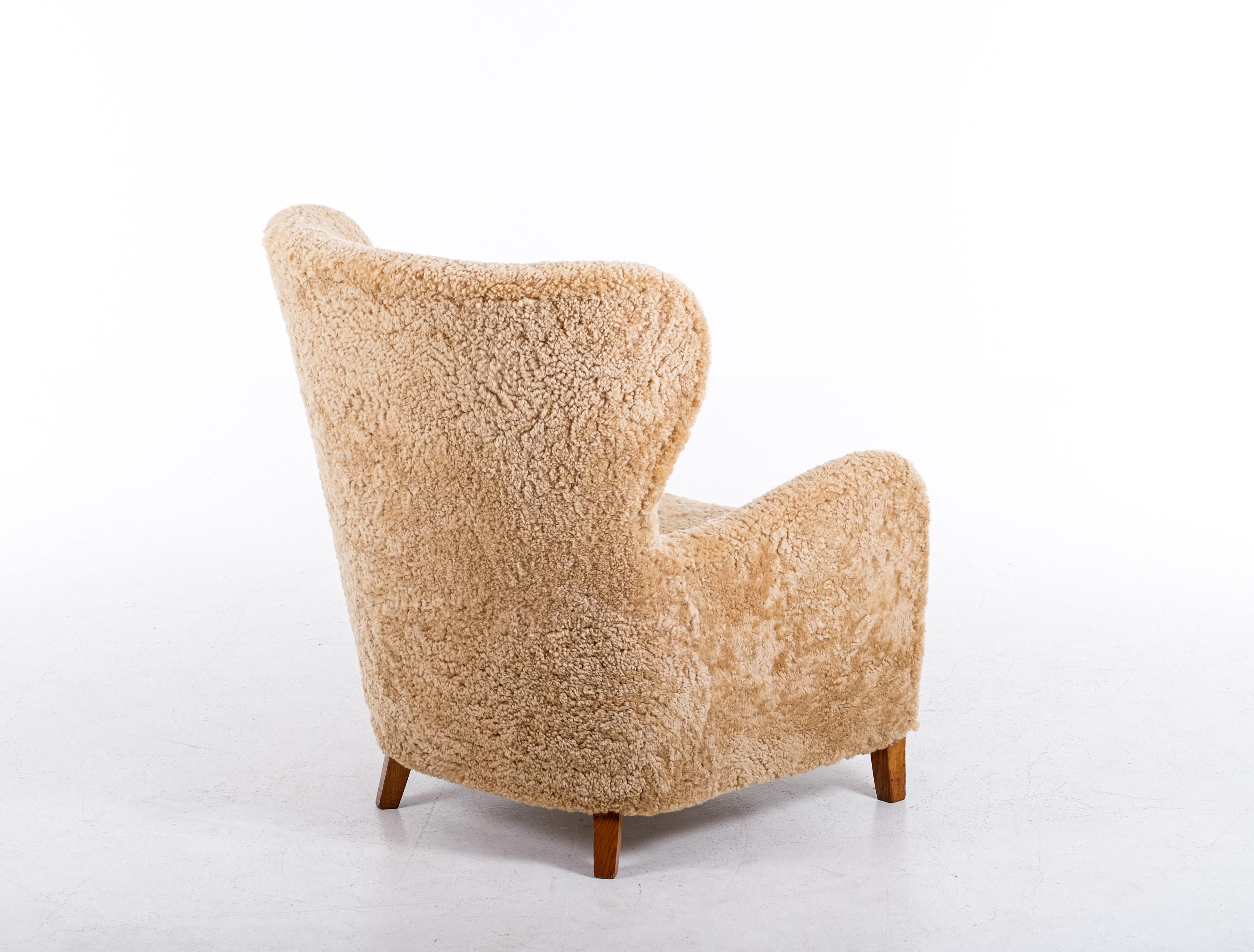 Scandinavian Modern Danish Easy Chair in Sheepskin, 1940s For Sale