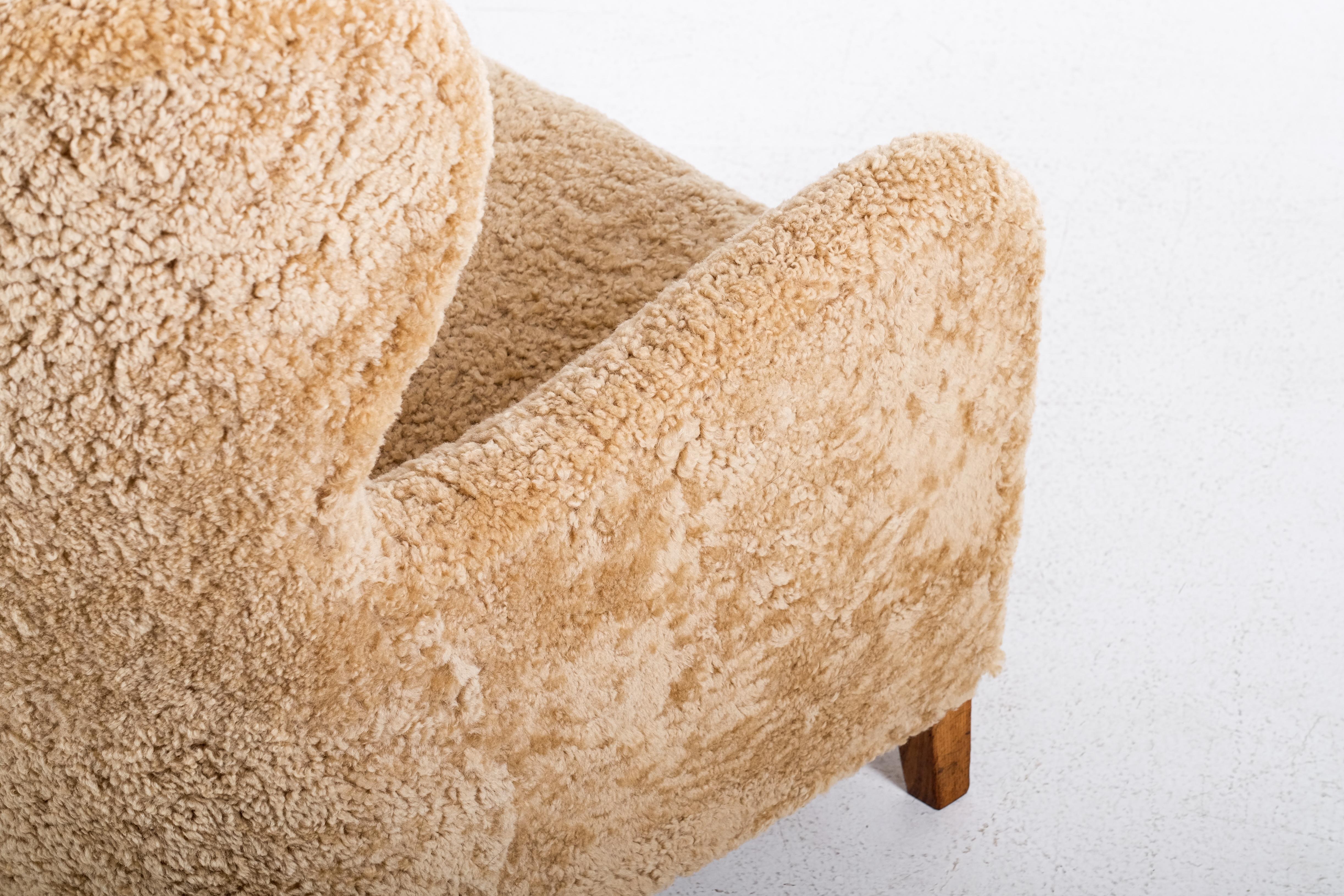 Mid-20th Century Danish Easy Chair in Sheepskin, 1940s For Sale
