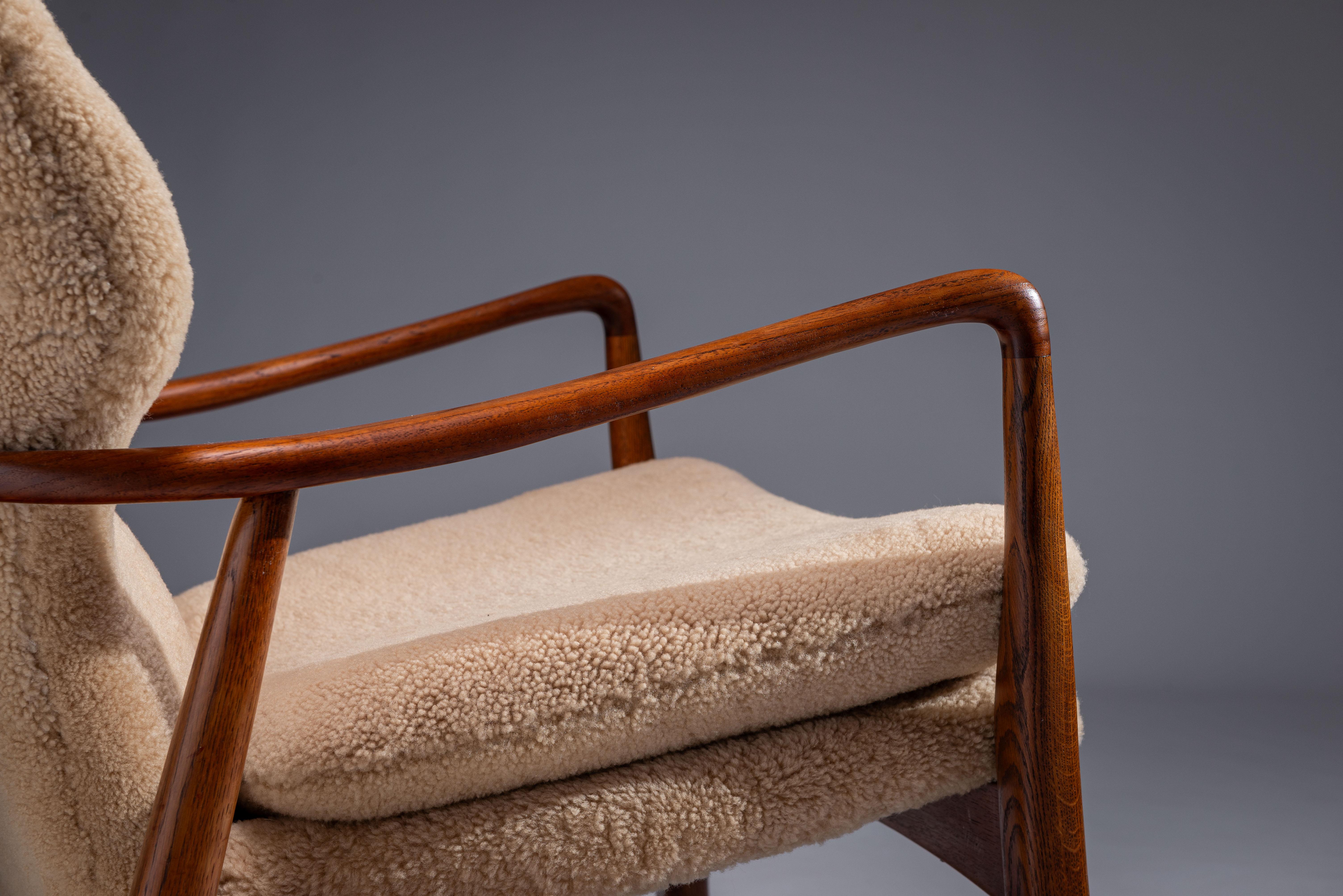 Danés  Butaca de piel de oveja de Madsen & Schubell Mod. MS-6 , Dinamarca Años 50 en venta 7