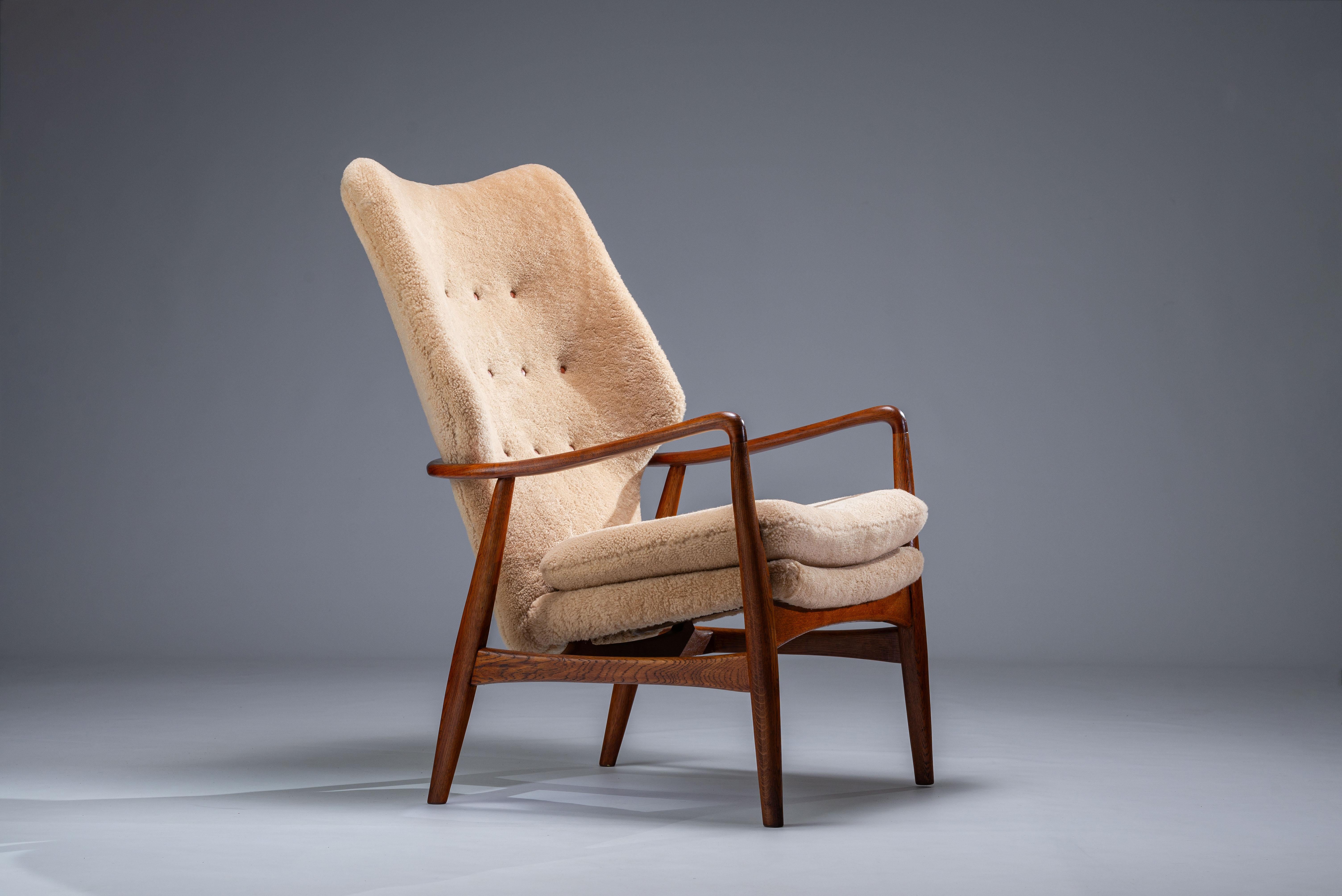Danés  Butaca de piel de oveja de Madsen & Schubell Mod. MS-6 , Dinamarca Años 50 Escandinavo moderno en venta