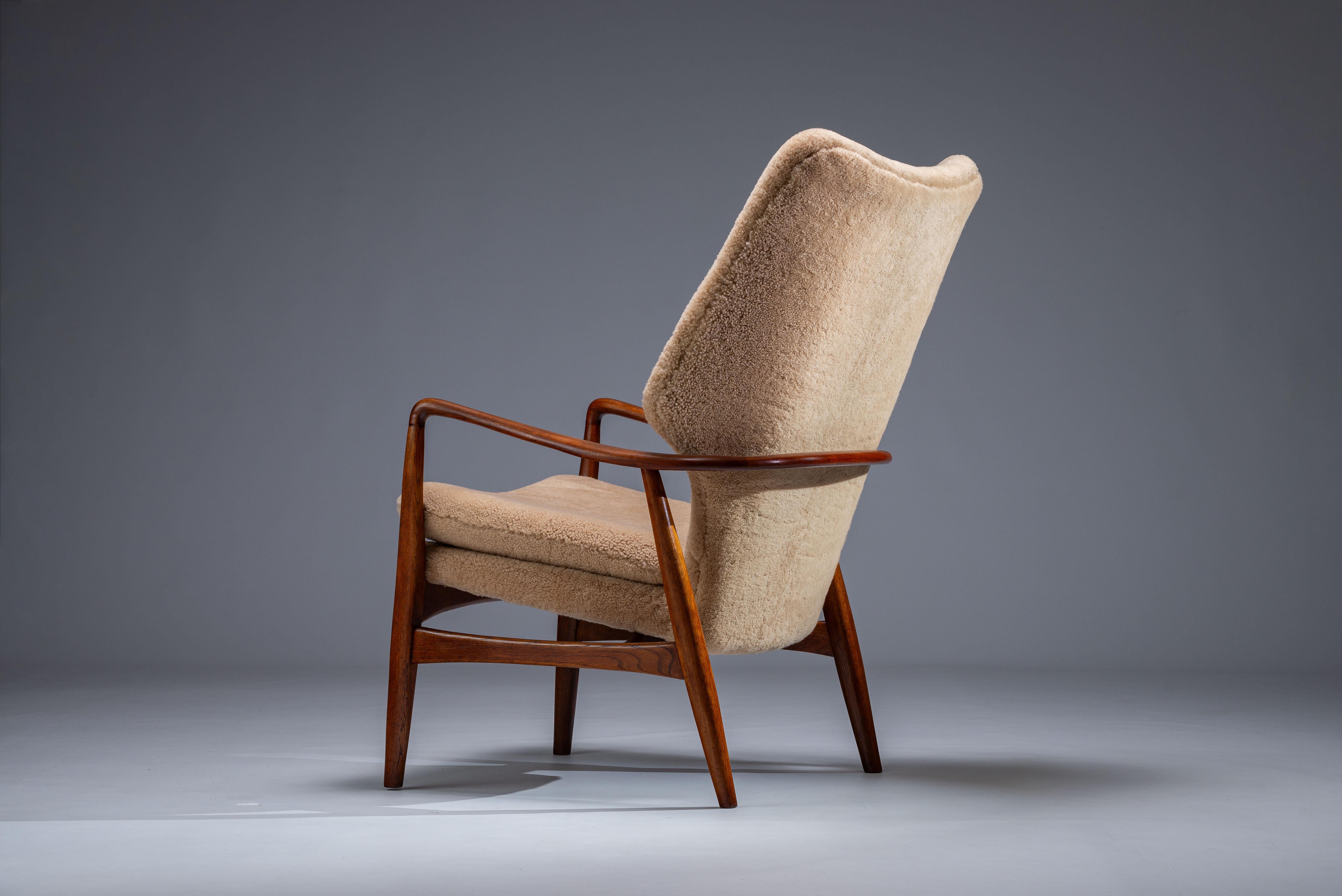 Danés  Butaca de piel de oveja de Madsen & Schubell Mod. MS-6 , Dinamarca Años 50 en Bueno estado para la venta en Hellouw, NL