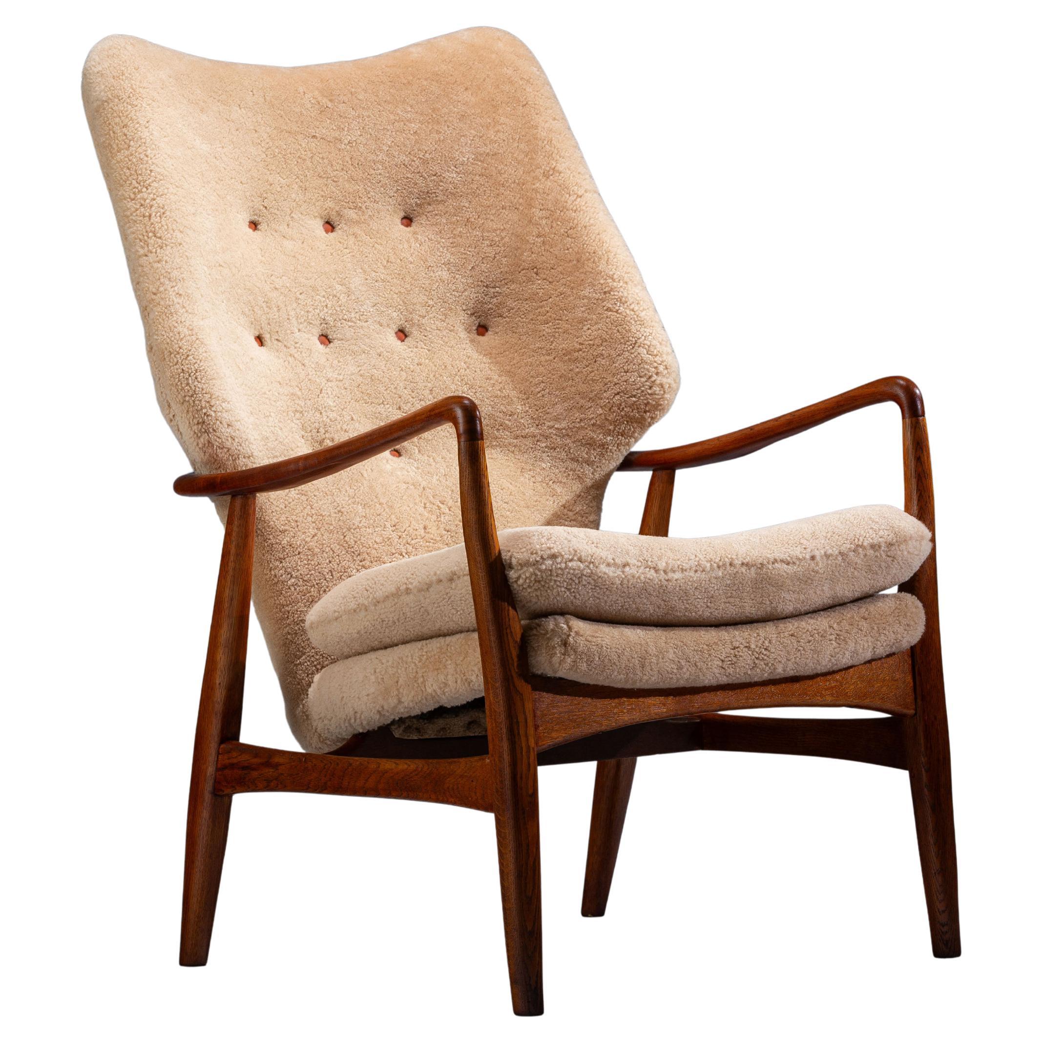 Danés  Butaca de piel de oveja de Madsen & Schubell Mod. MS-6 , Dinamarca Años 50 en venta