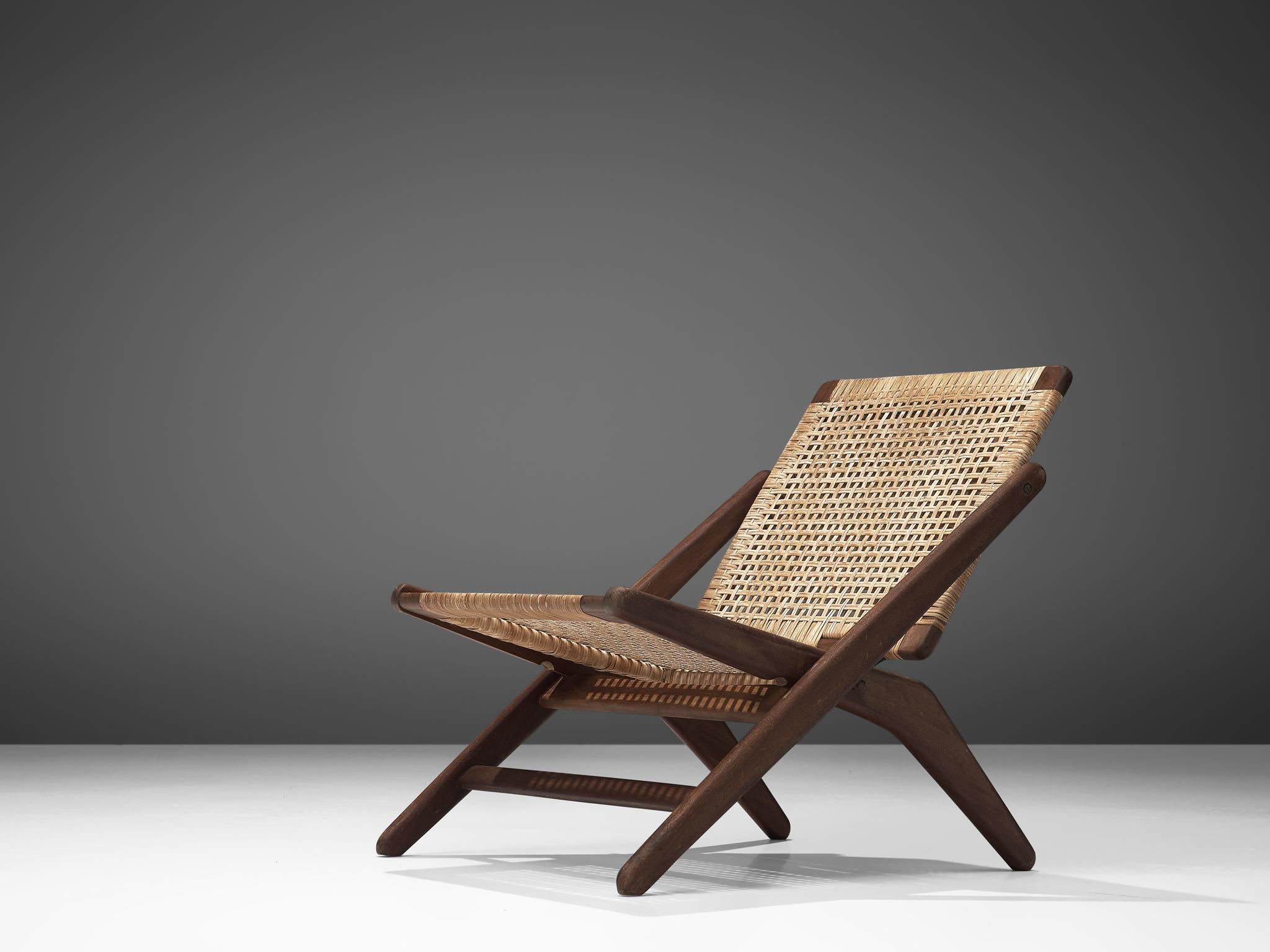 Scandinavian Modern Danish Easy Chair in Wood and Wicker by Arne Hovmand-Olsen