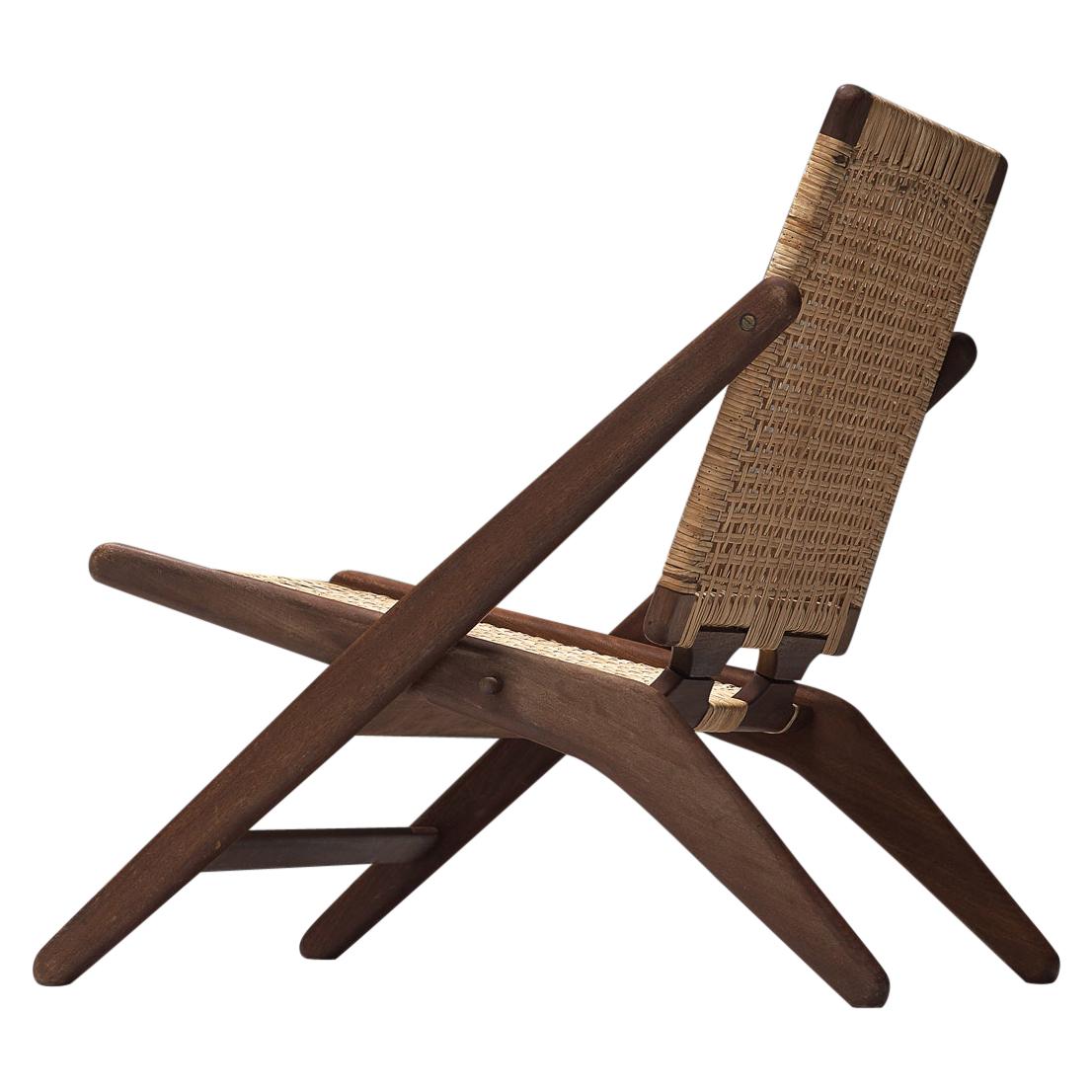Danish Easy Chair in Wood and Wicker by Arne Hovmand-Olsen