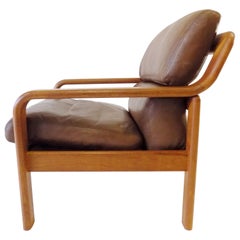 Danish Easy Chair Teak Leatherchair by L. Olsen & Son