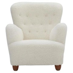 Danish Easy Chair with Merino Wool Upholstery and Beech Feet