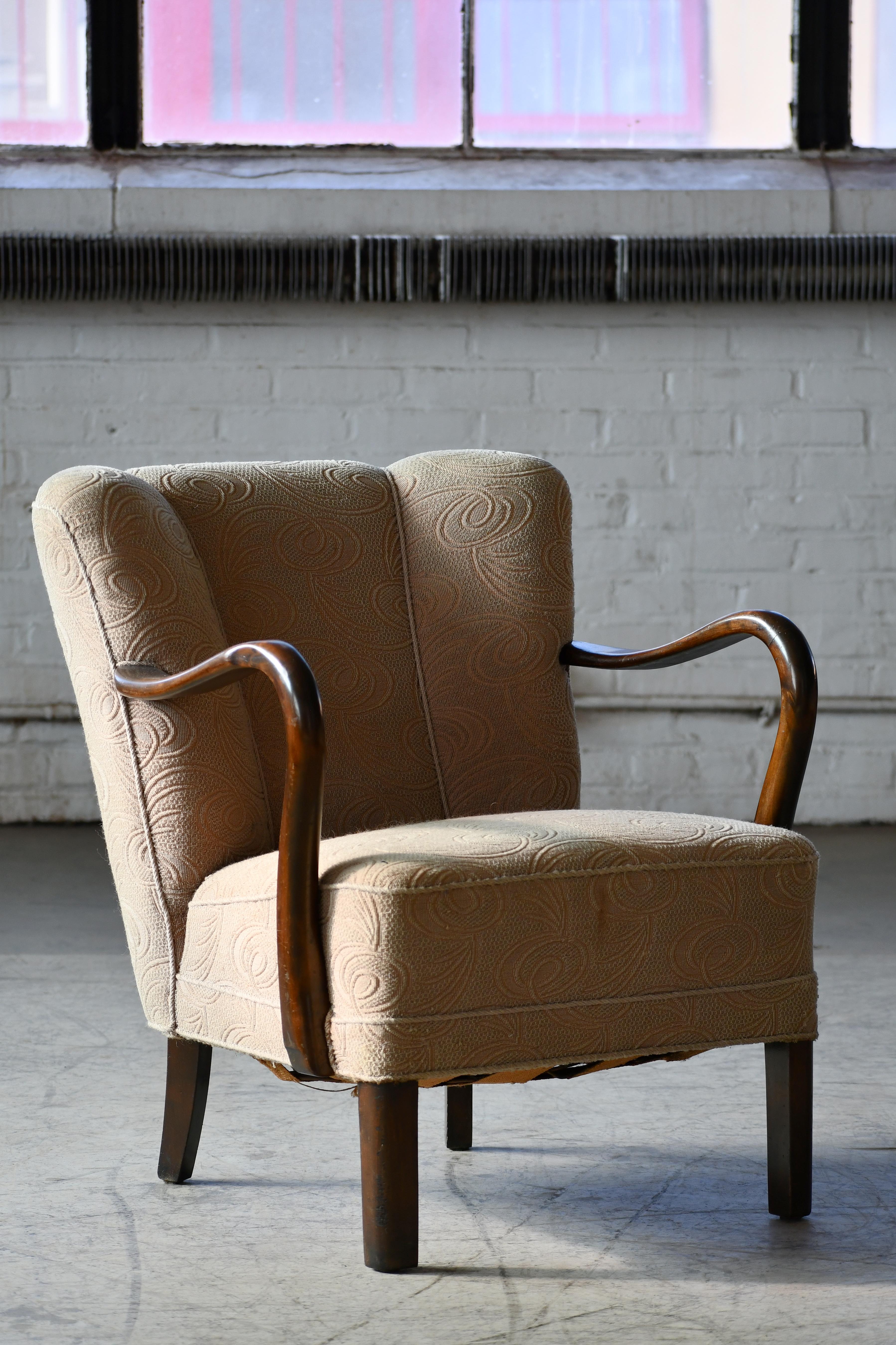 Scandinavian Modern Danish Easy Chair with Open Armrests by Alfred Christensen, 1940's For Sale