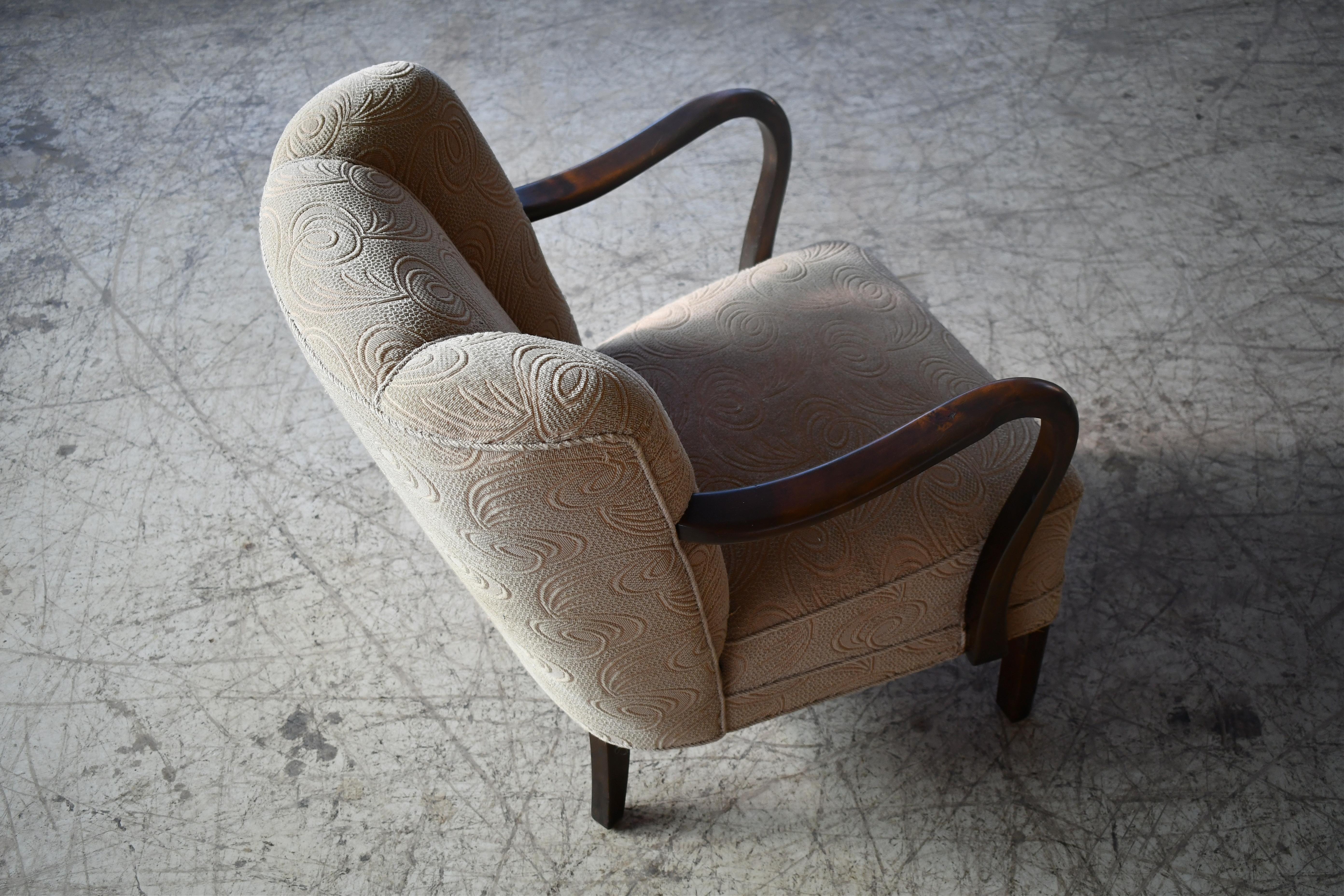 Danish Easy Chair with Open Armrests by Alfred Christensen, 1940's In Good Condition For Sale In Bridgeport, CT
