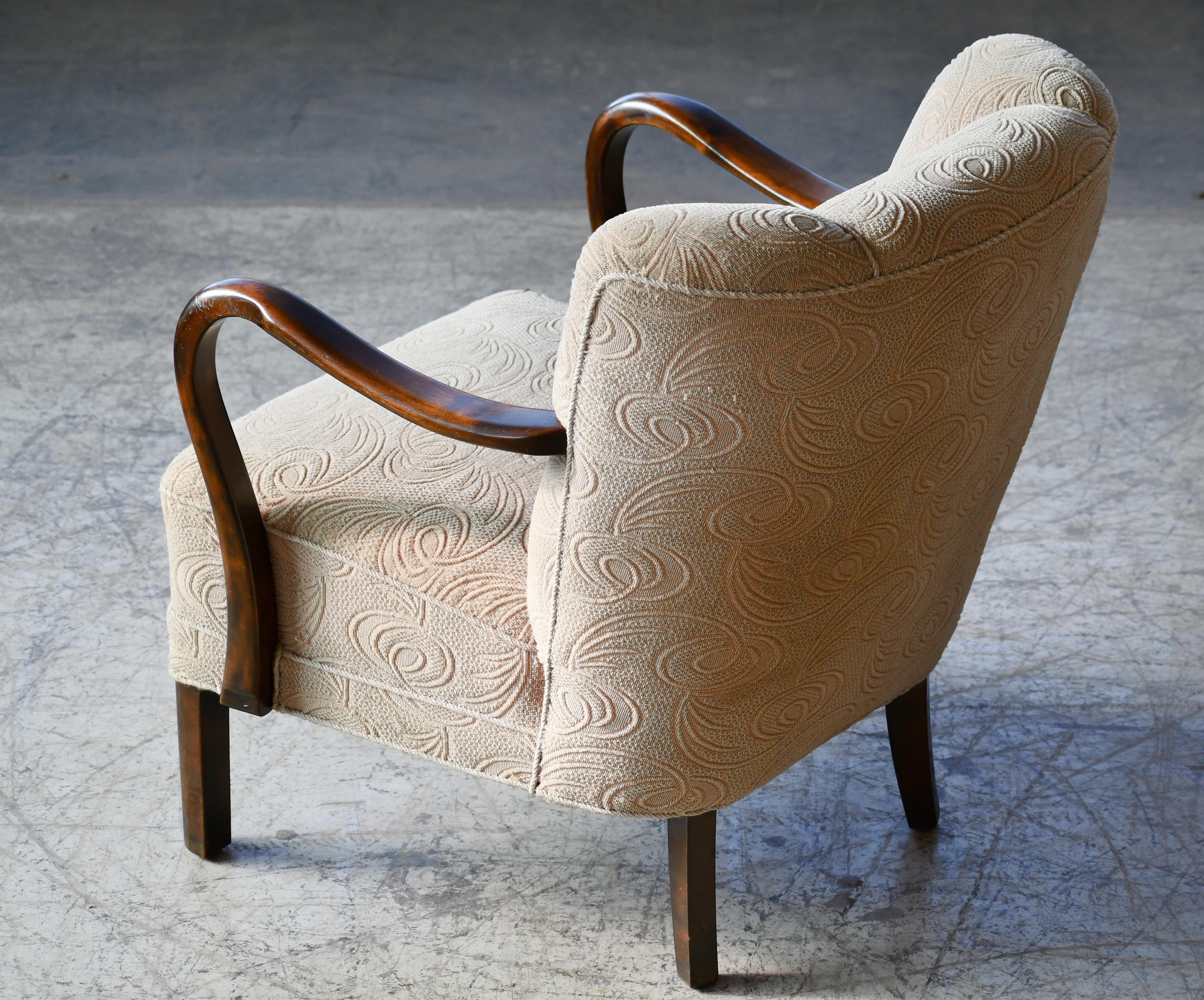 Danish Easy Chair with Open Armrests by Alfred Christensen, 1940's For Sale 1