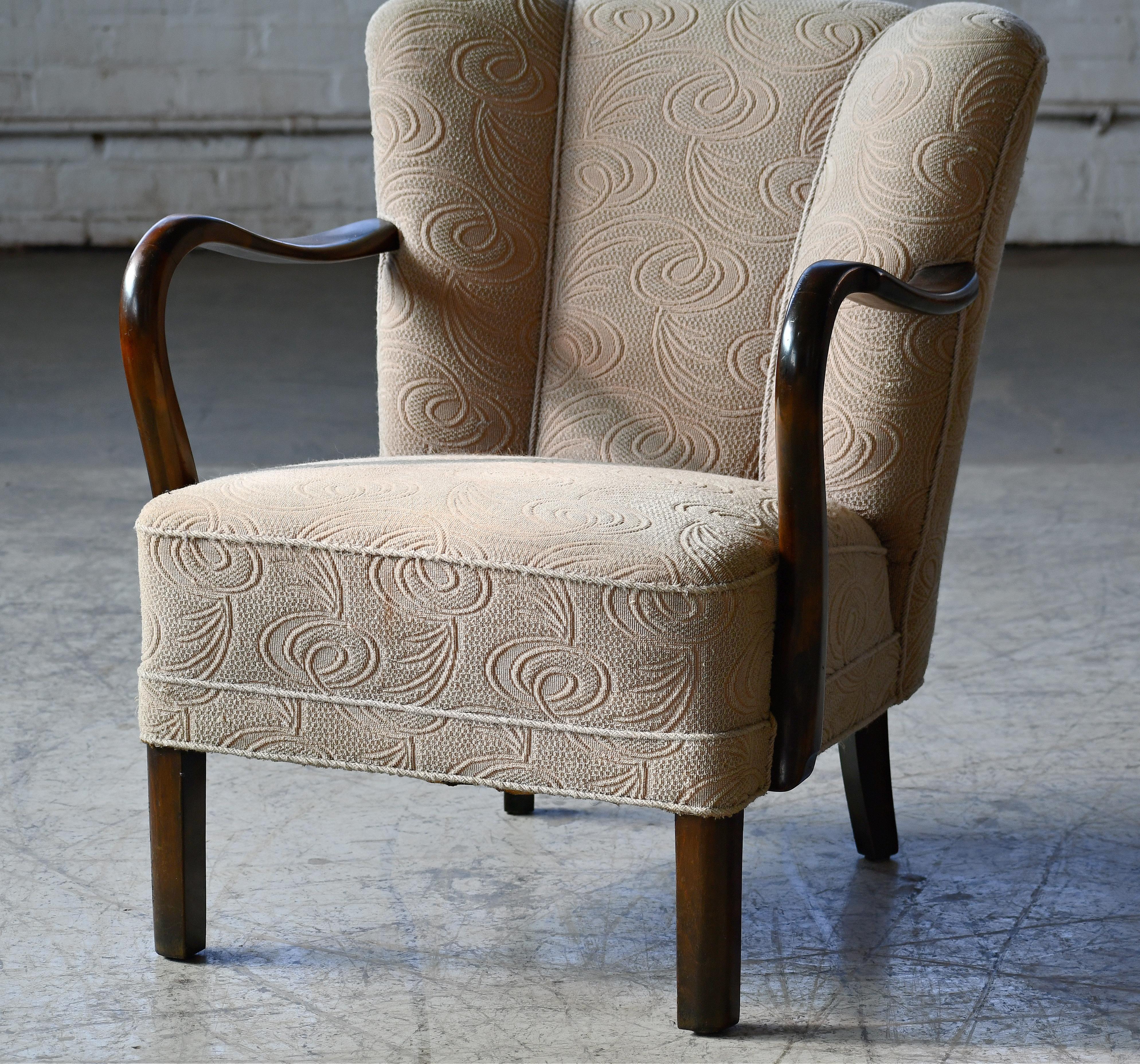 Danish Easy Chair with Open Armrests by Alfred Christensen, 1940's For Sale 2