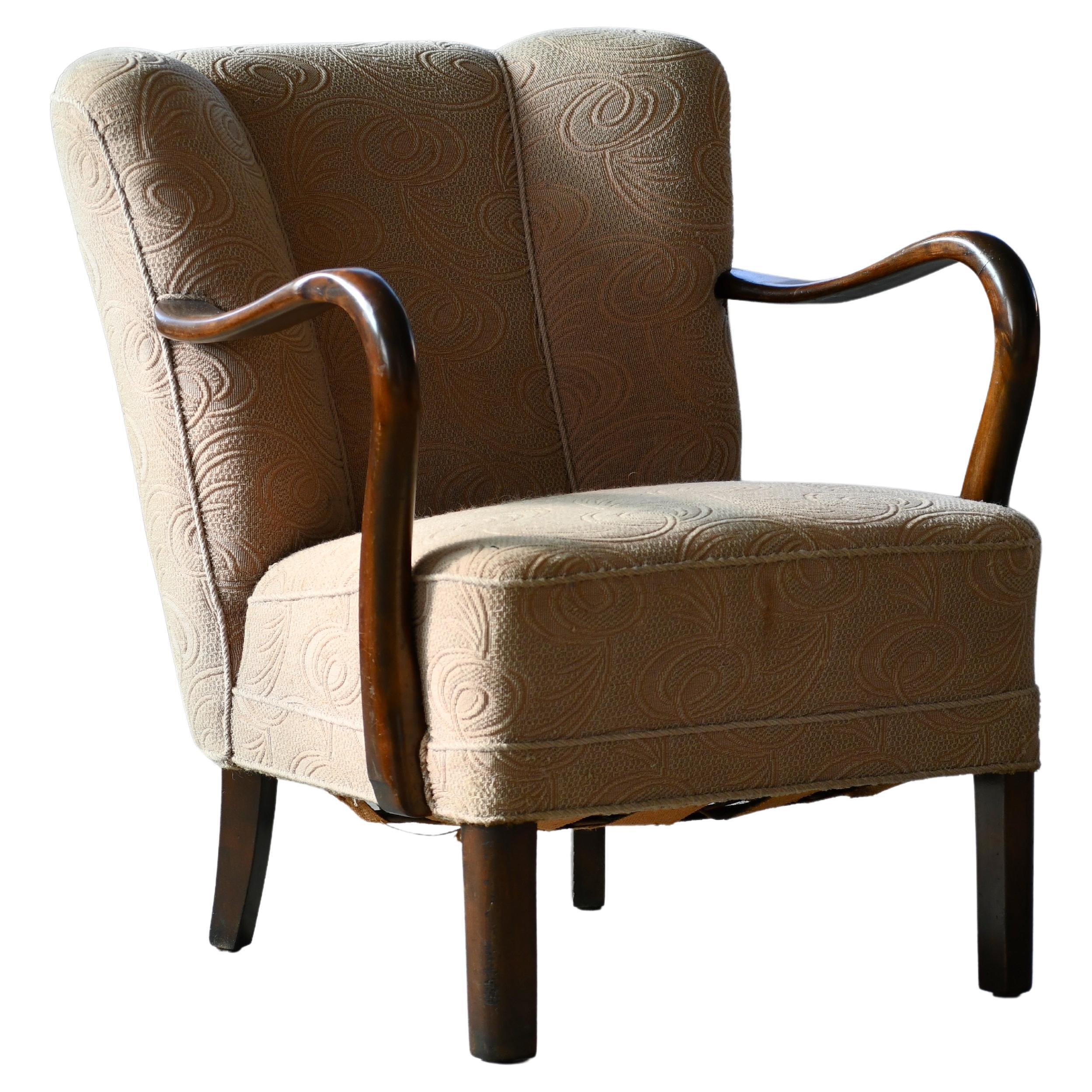 Danish Easy Chair with Open Armrests by Alfred Christensen, 1940's For Sale