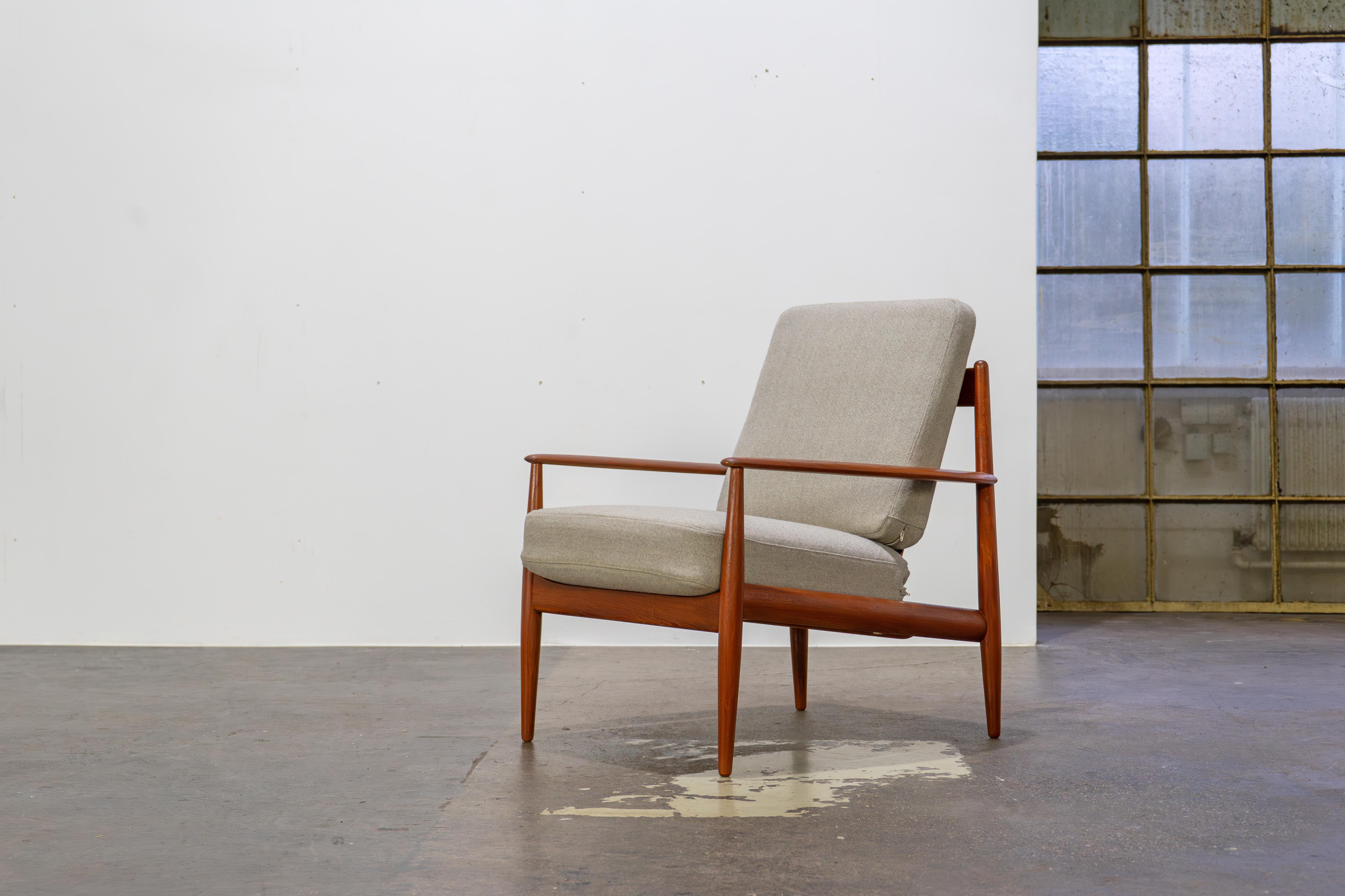 Wool Danish Easy Chairs by Grete Jalk France & Daverkosen, Teak and Kvadrat Fabric