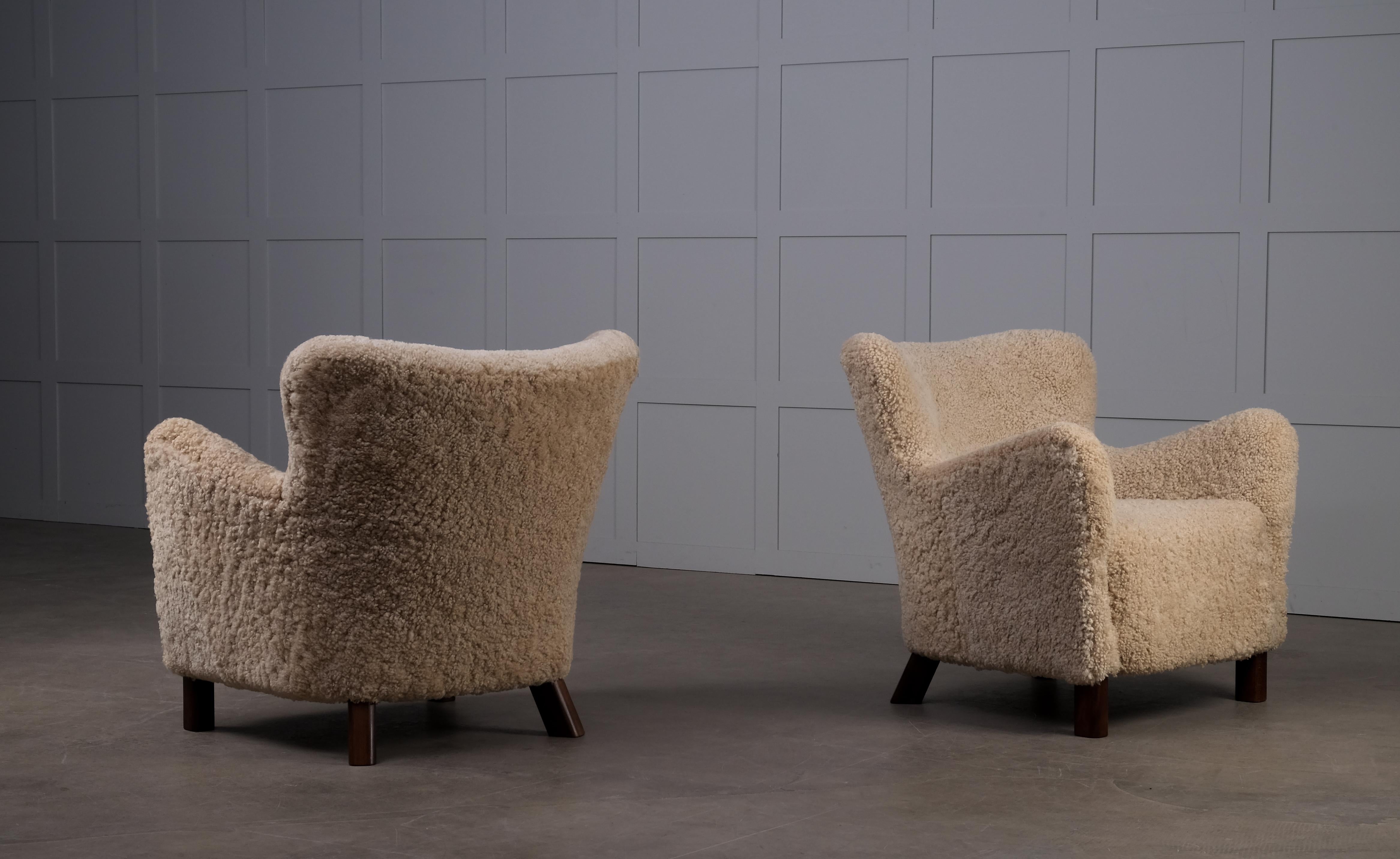 Scandinavian Modern Danish Easy Chairs in Sheepskin, 1940s