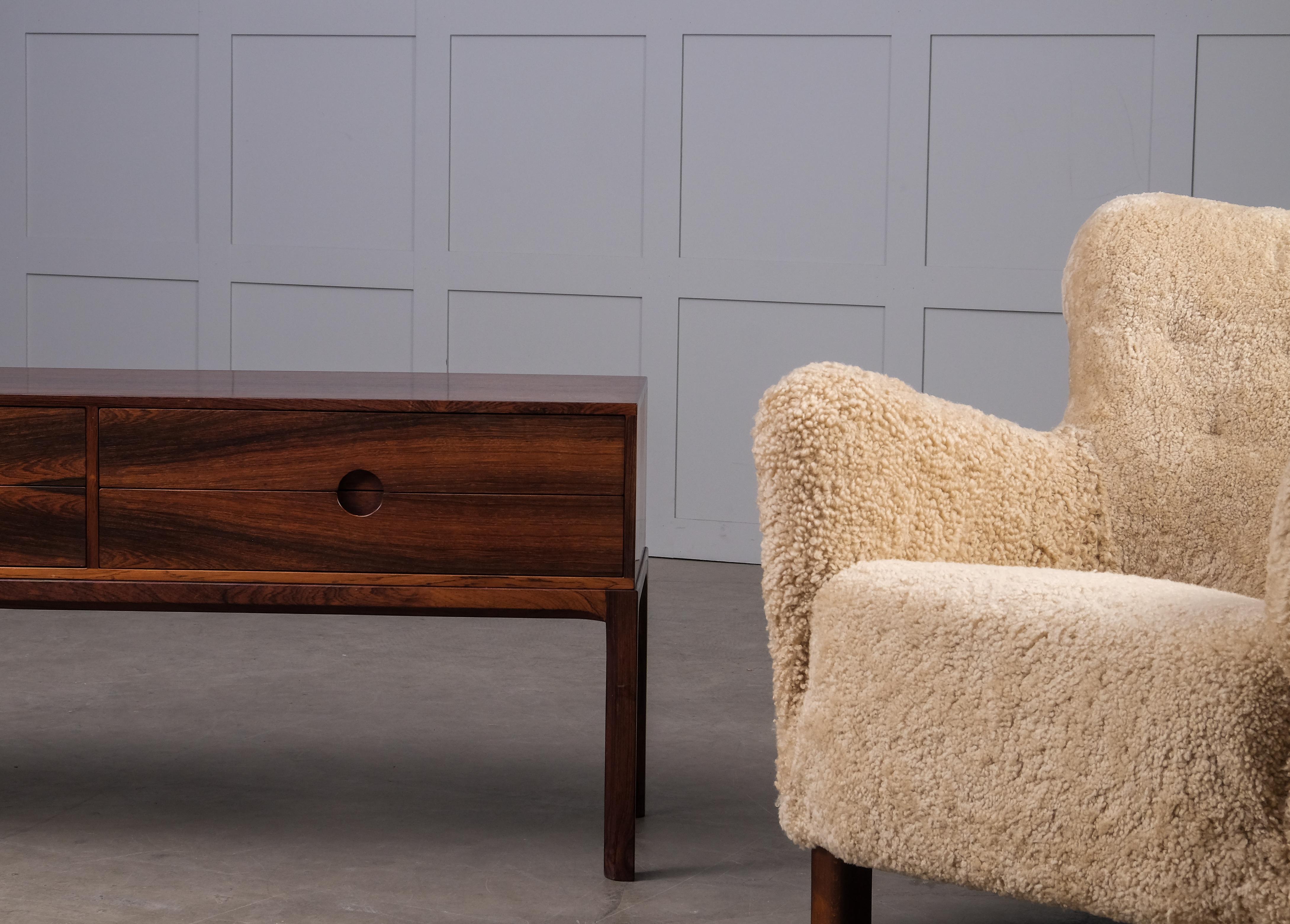 Swedish Danish Easy Chairs in Sheepskin, 1940s