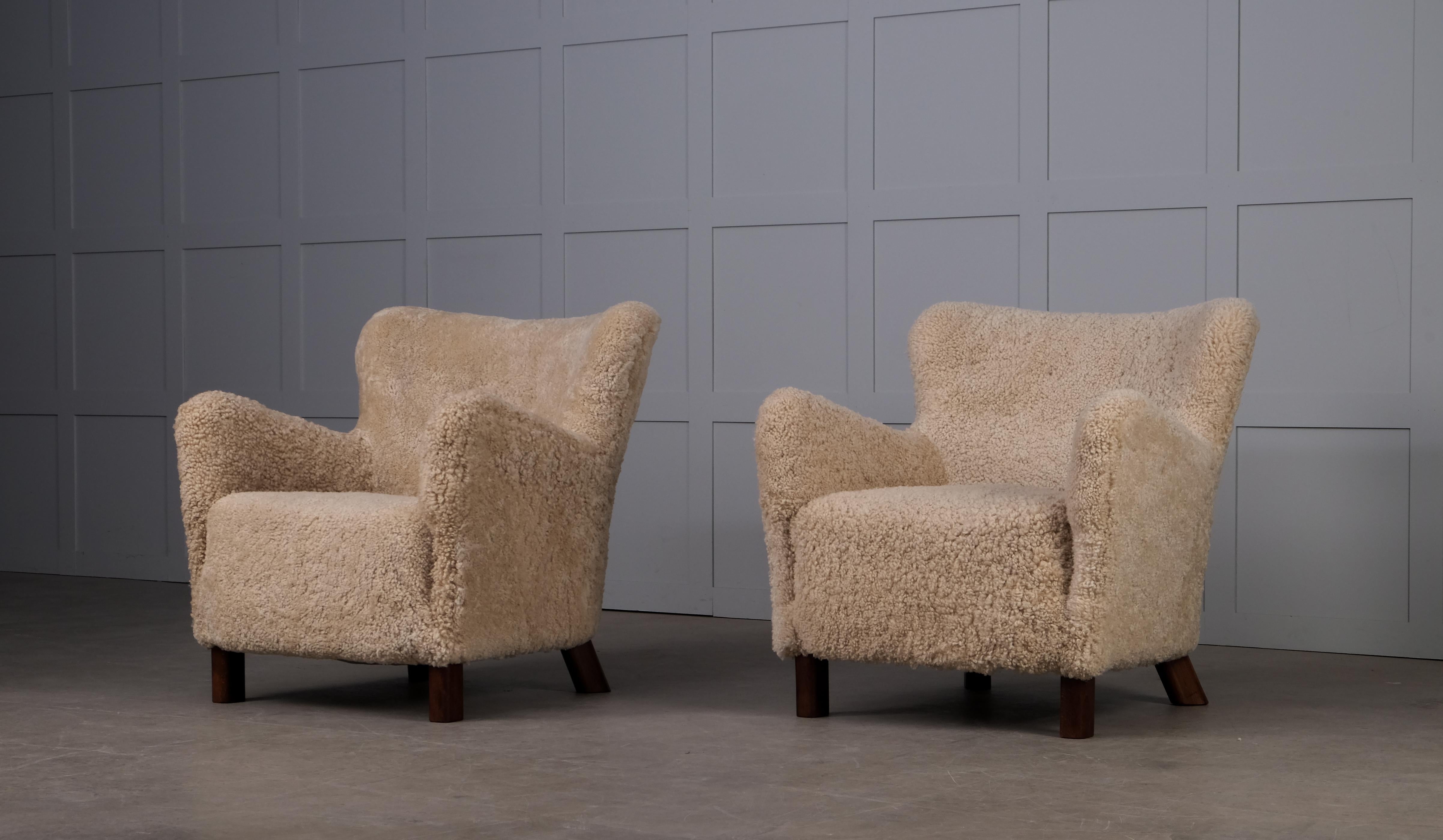 Mid-20th Century Danish Easy Chairs in Sheepskin, 1940s