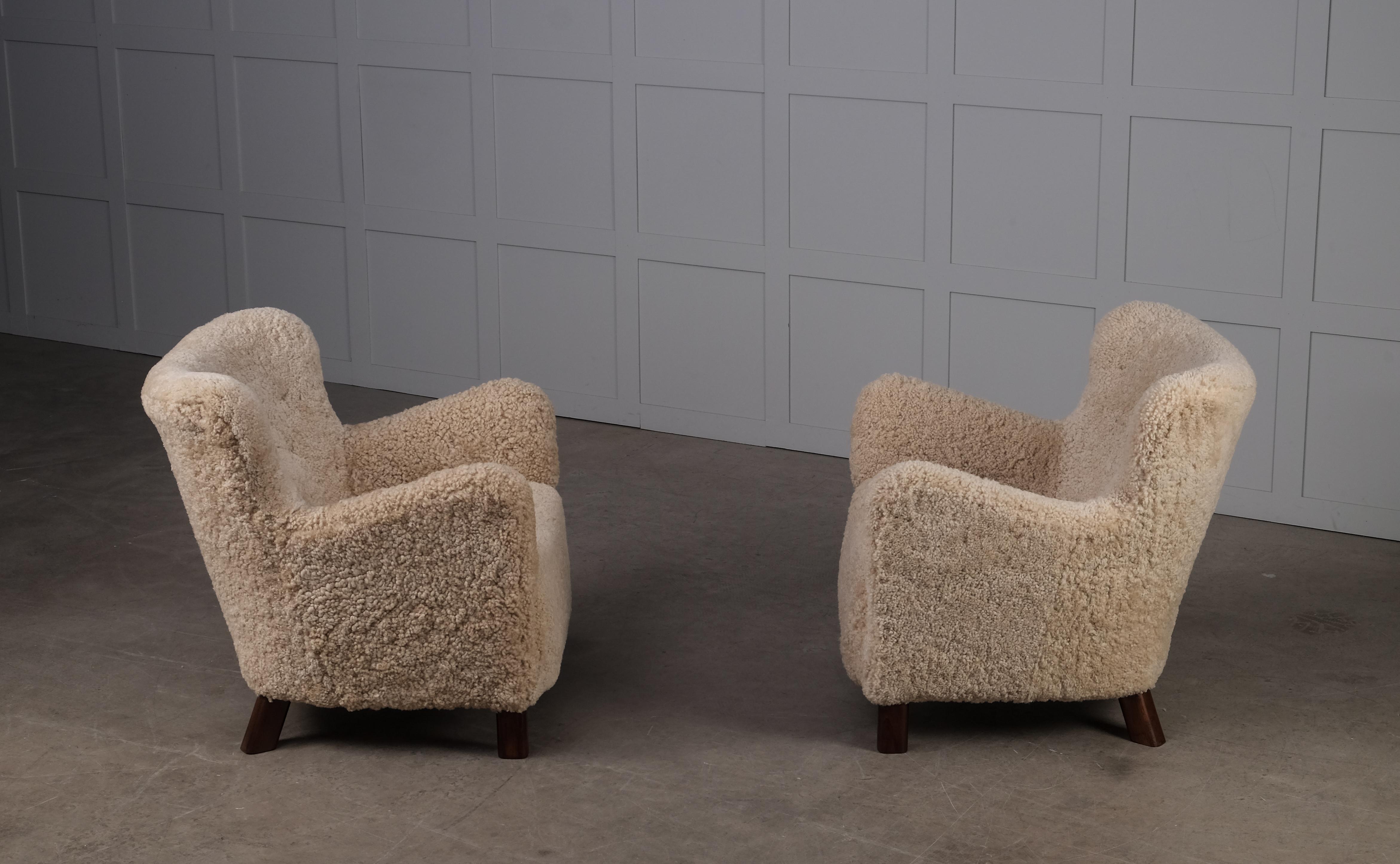 Danish Easy Chairs in Sheepskin, 1940s 2