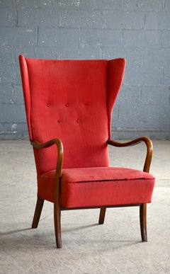 Danish Easy Wingback Chair with Open Armrests by Alfred Christensen, 1940's
