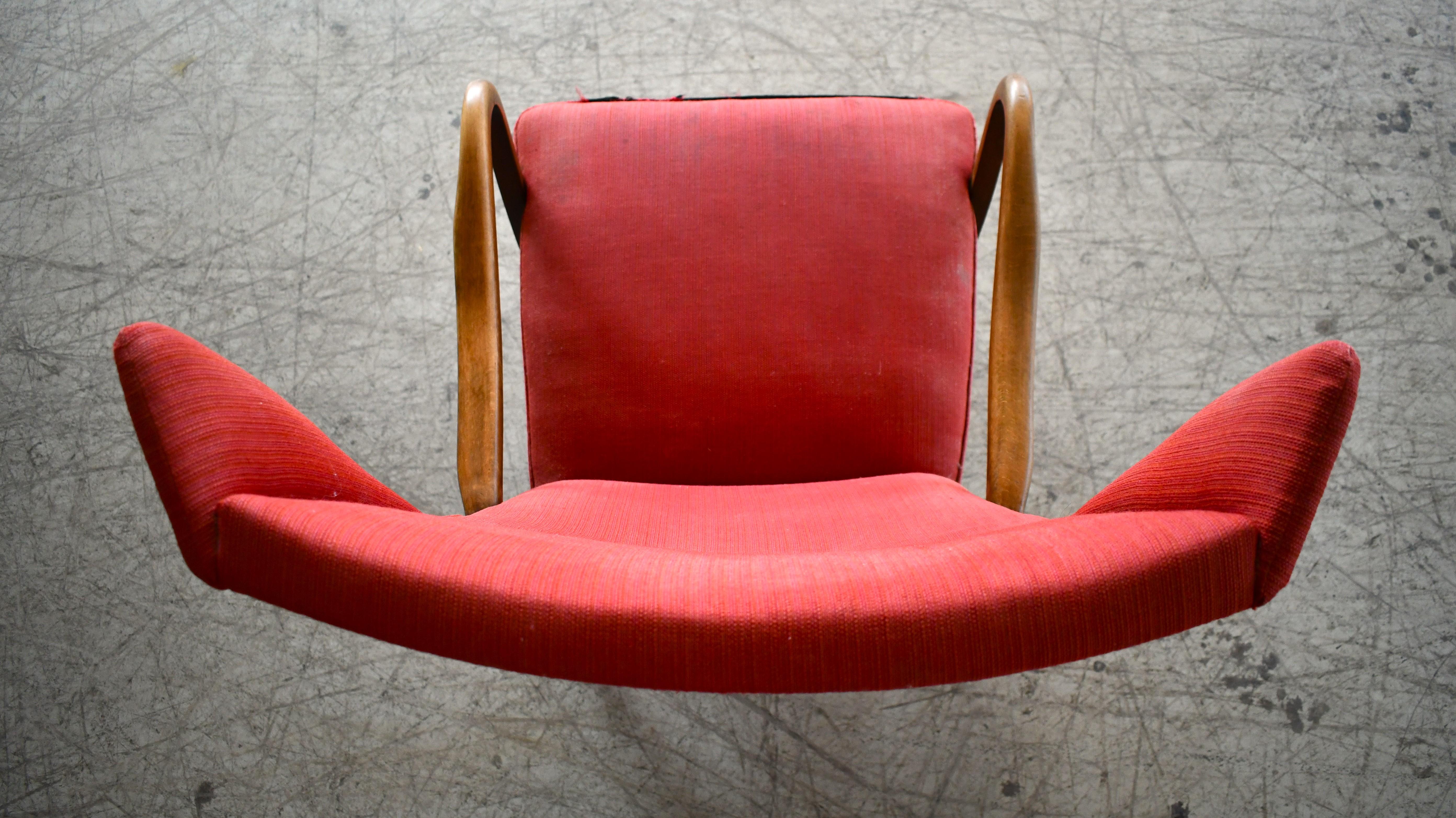 Hêtre Fauteuil danois Easy Wingback avec accoudoirs ouverts d'Alfred Christensen, années 1940 en vente