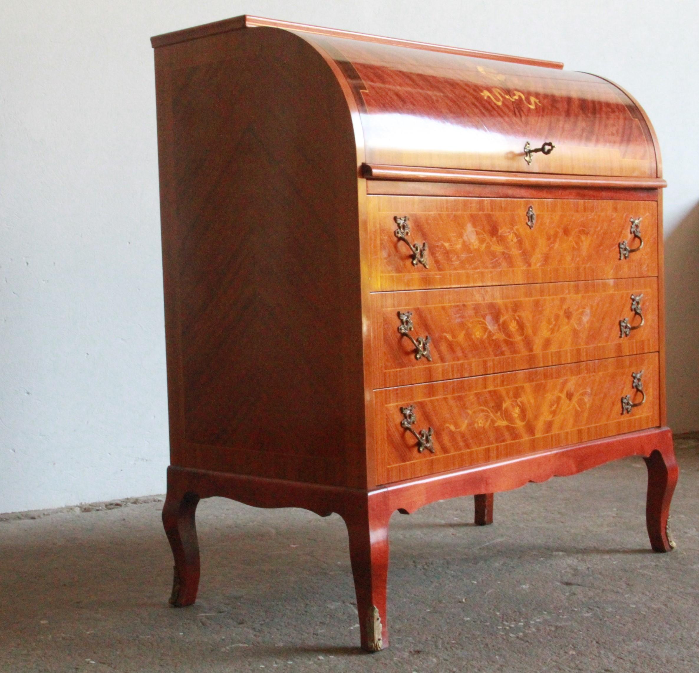 Danish Edmund Jørgensen mid-20th century Secretary Marquetry Cylinder Des For Sale 7