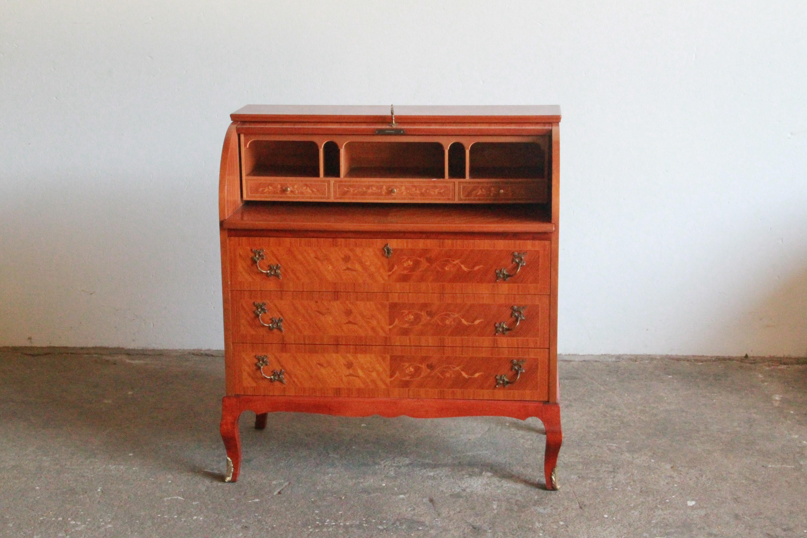 Rococo Danish Edmund Jørgensen mid-20th century Secretary Marquetry Cylinder Des For Sale