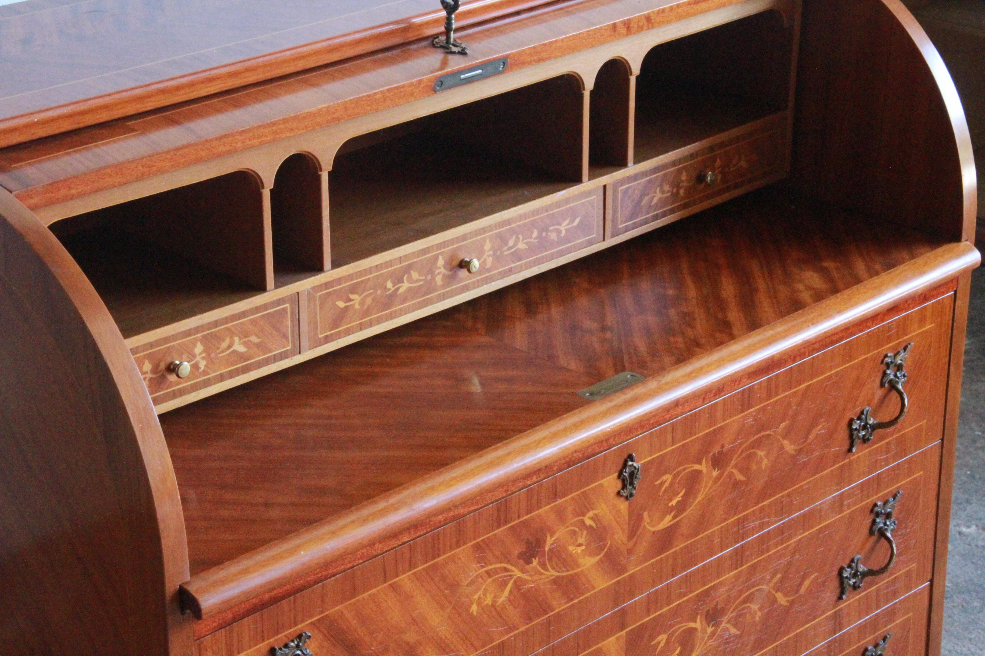 Mid-20th Century Danish Edmund Jørgensen mid-20th century Secretary Marquetry Cylinder Des For Sale