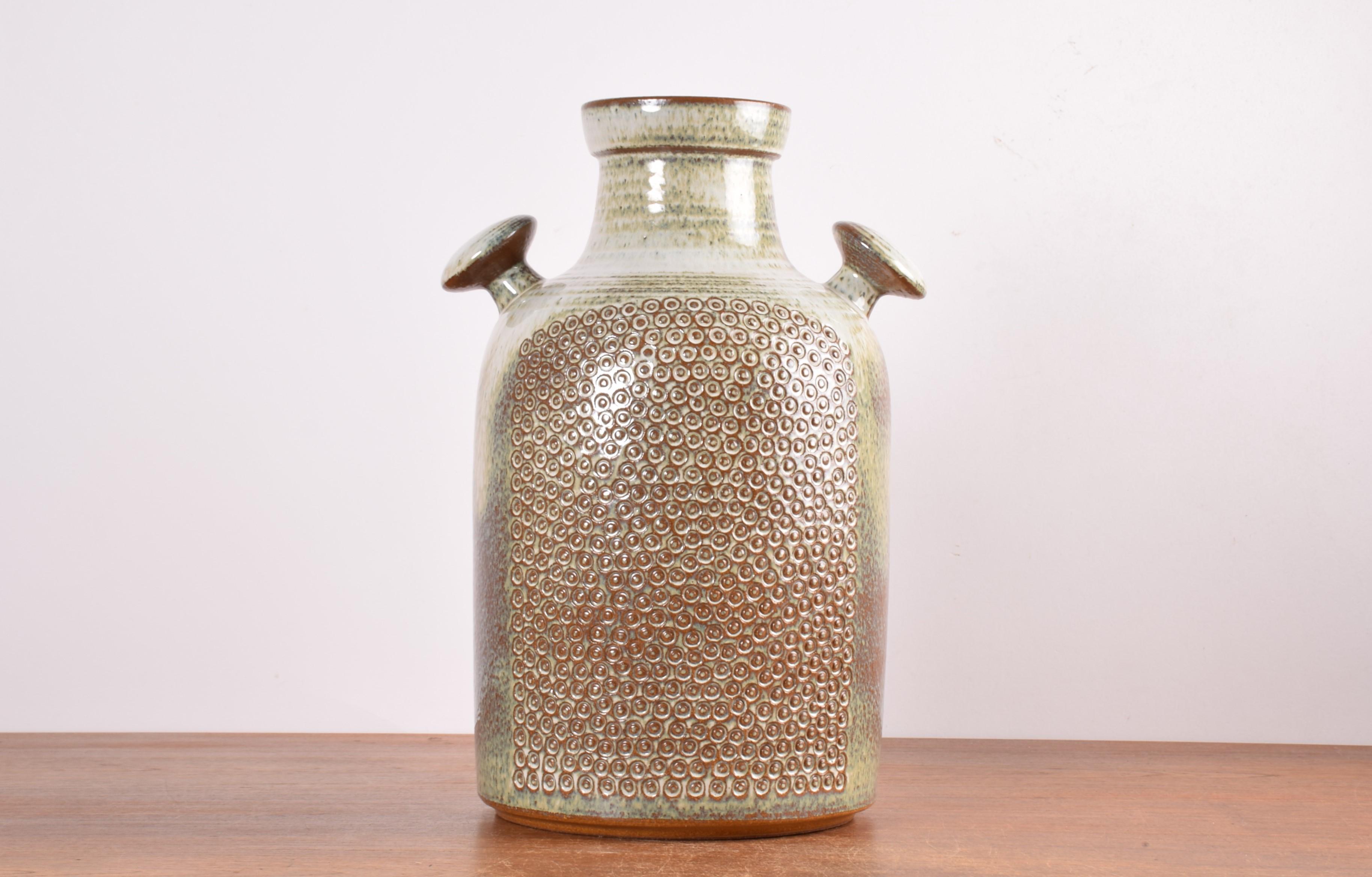 Danish Einar Johansen for Søholm Ceramic Floor Vase Beige Brown Dot Decor, 1960s For Sale 1