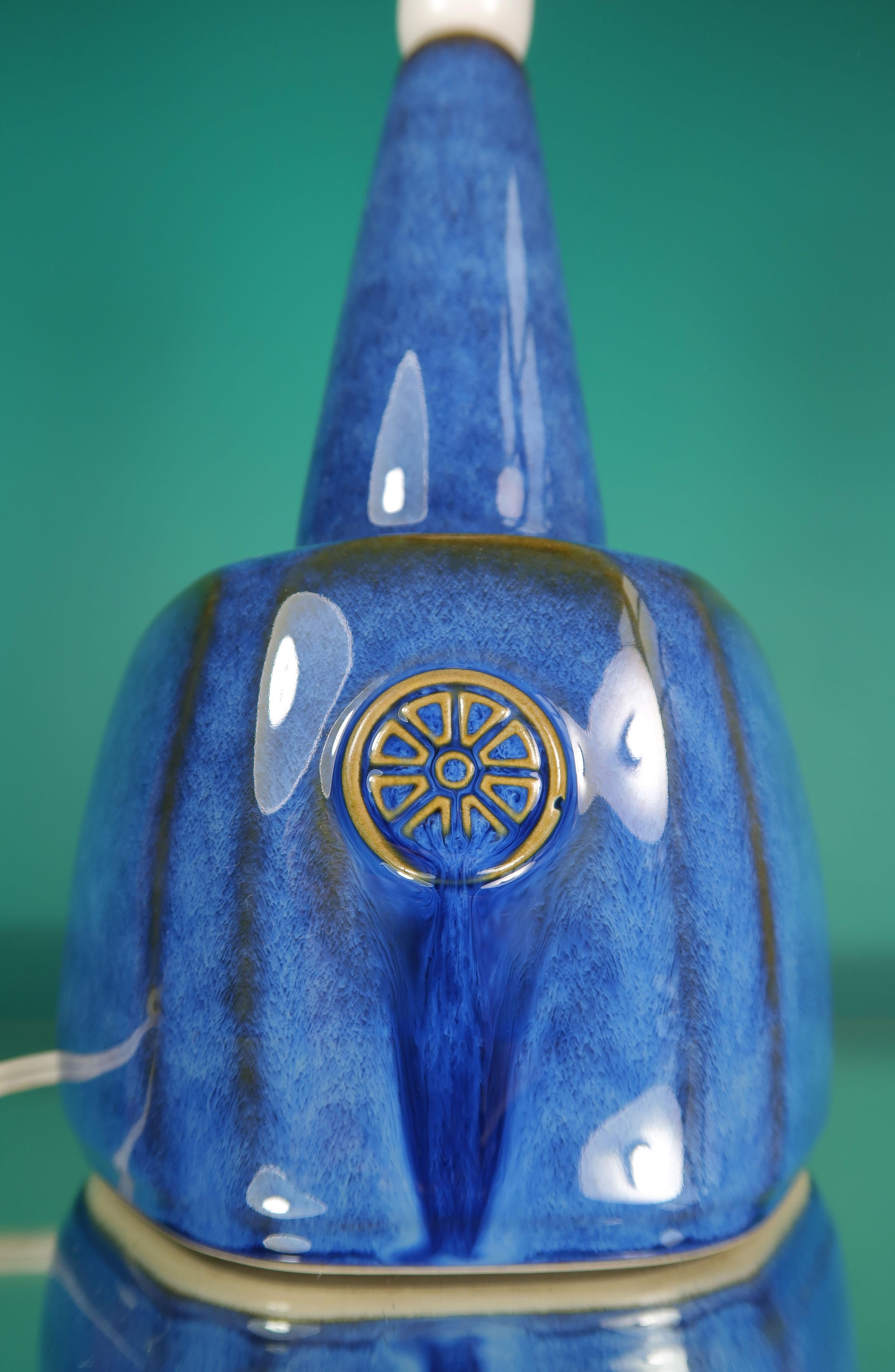 Mid-Century Modern 1960s Einar Johansen Shiny Blue Stoneware Table Lamp, Søholm For Sale