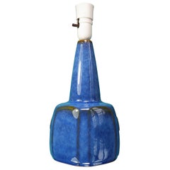 Danish Einar Johansen Shiny Blue Stoneware Table Lamp by Søholm, 1960s