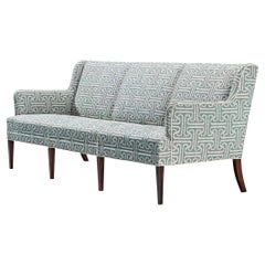 Danish Elegant Sofa in Blue Patterned Upholstery
