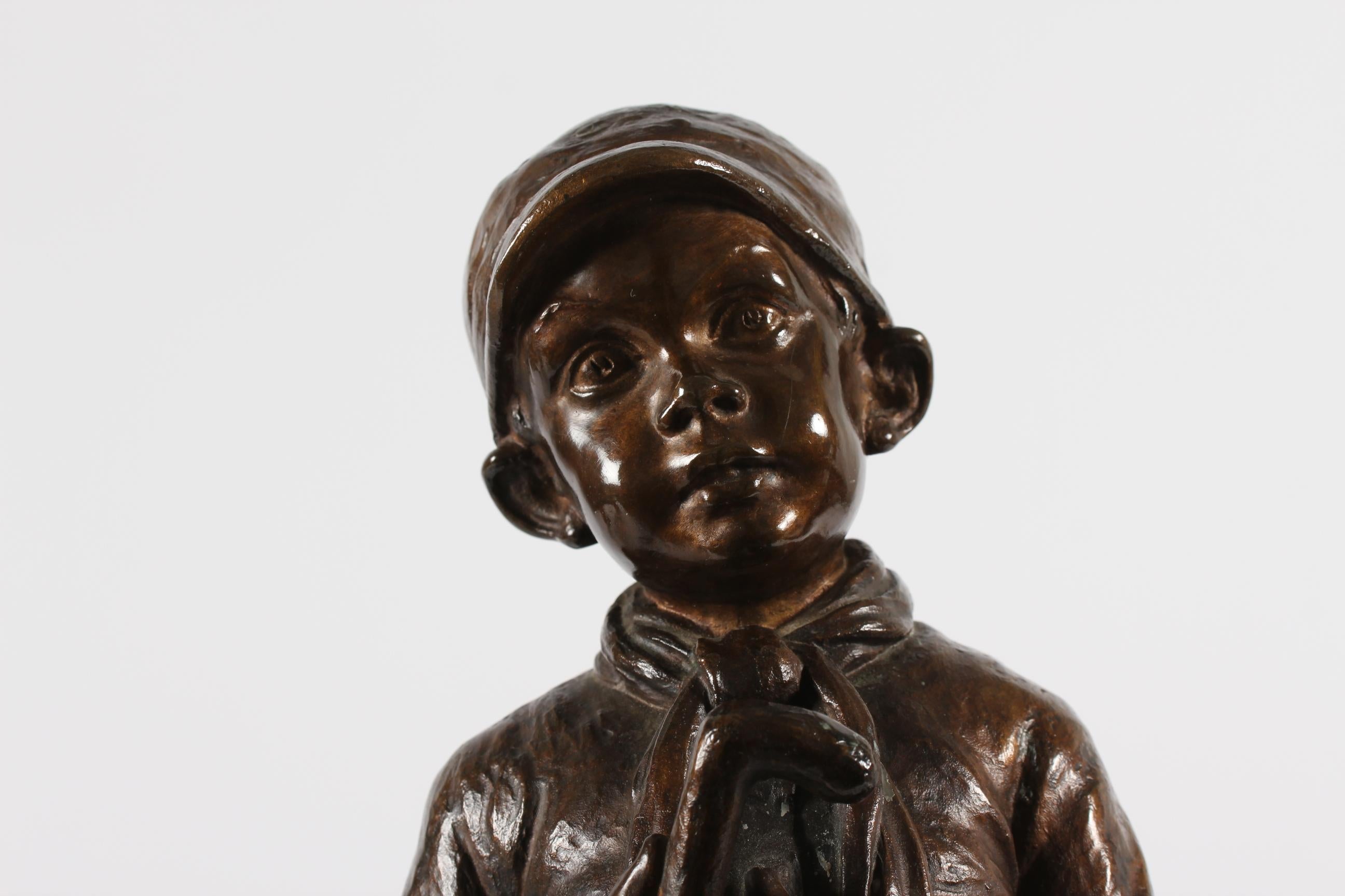 Danish Elna Borch Large Bronze Figurine of a Young Boy with Umbrella 1950s For Sale 4