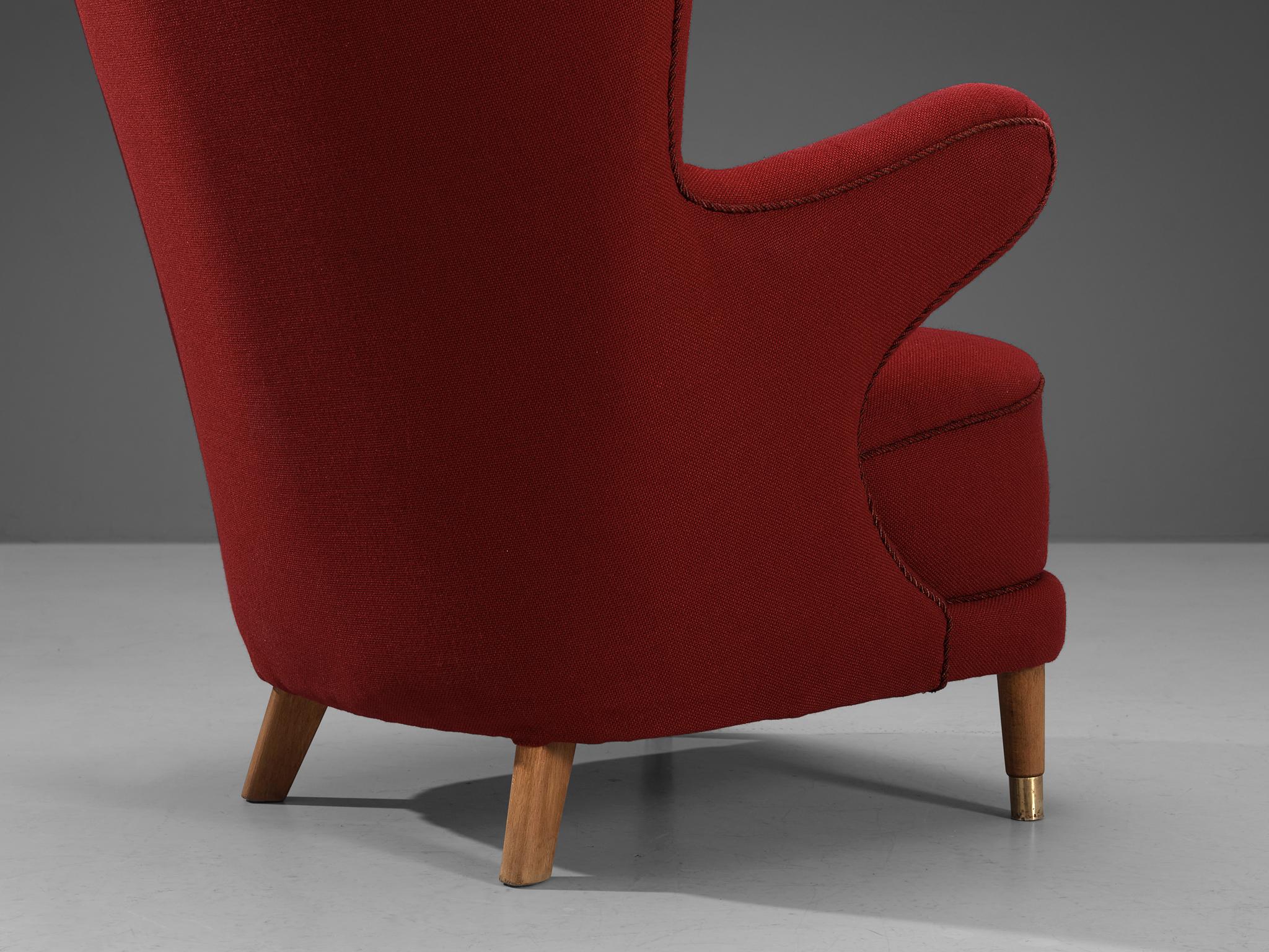 Mid-20th Century Danish Lounge Chair in Red Upholstery For Sale