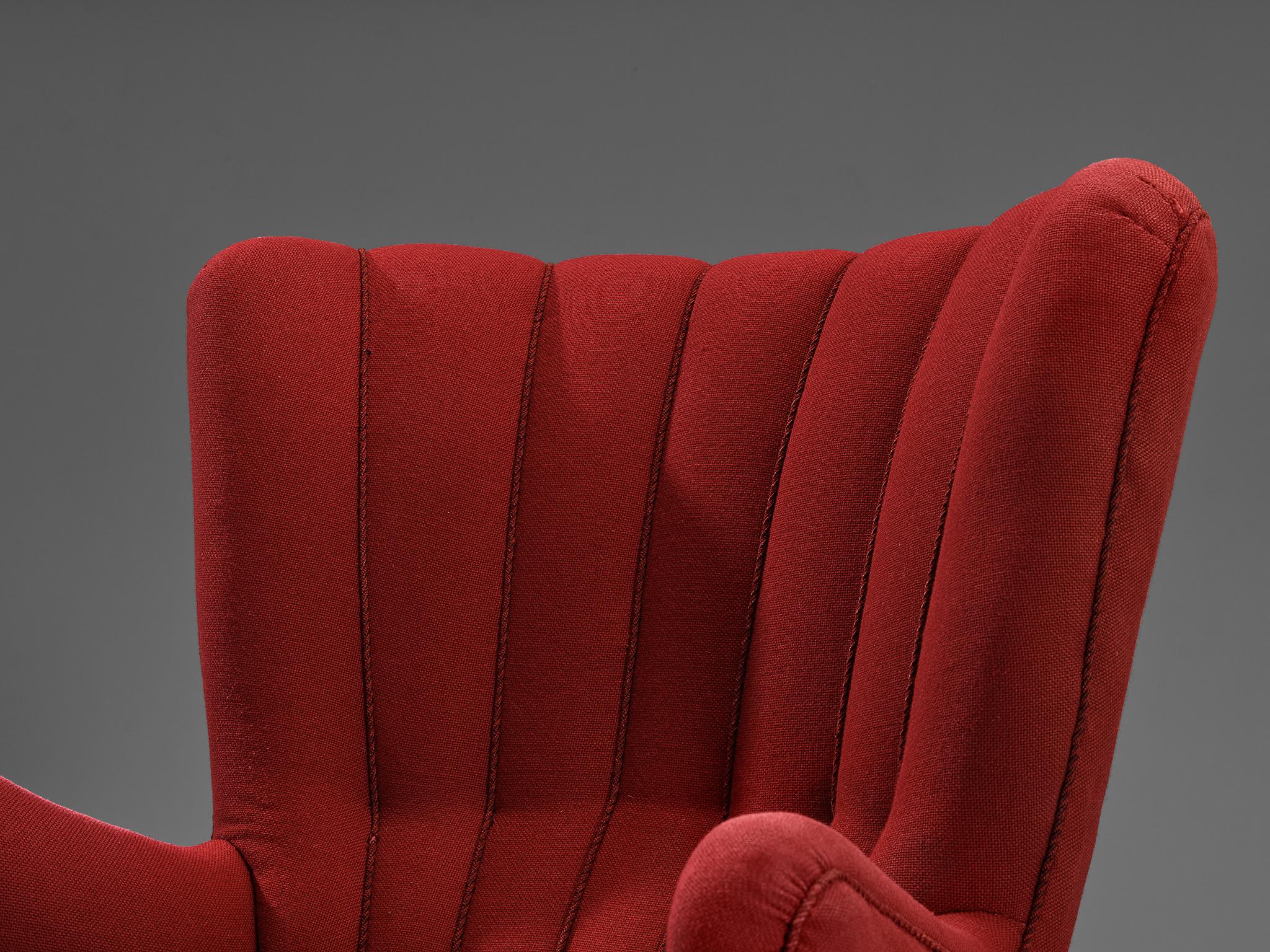 Chaise longue danoise en tissu rouge en vente 1