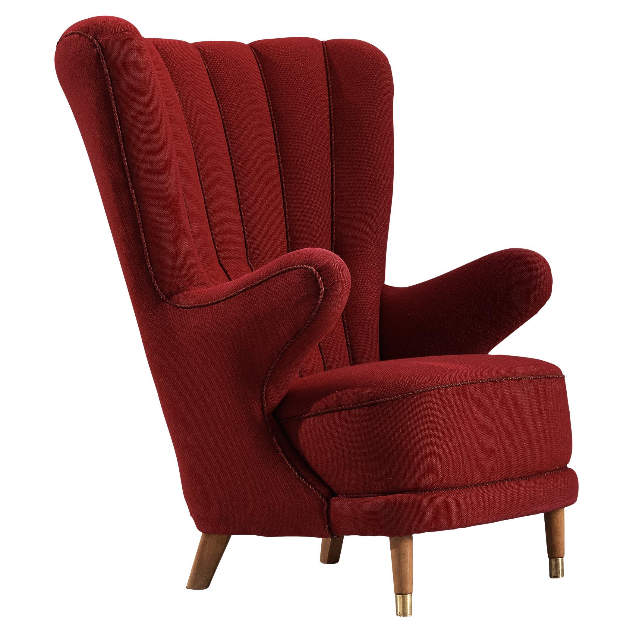 Danish Eloquent Lounge Chair in Red Upholstery