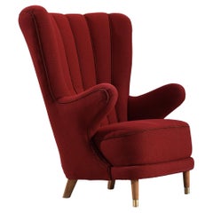 Vintage Danish Eloquent Lounge Chair in Red Upholstery
